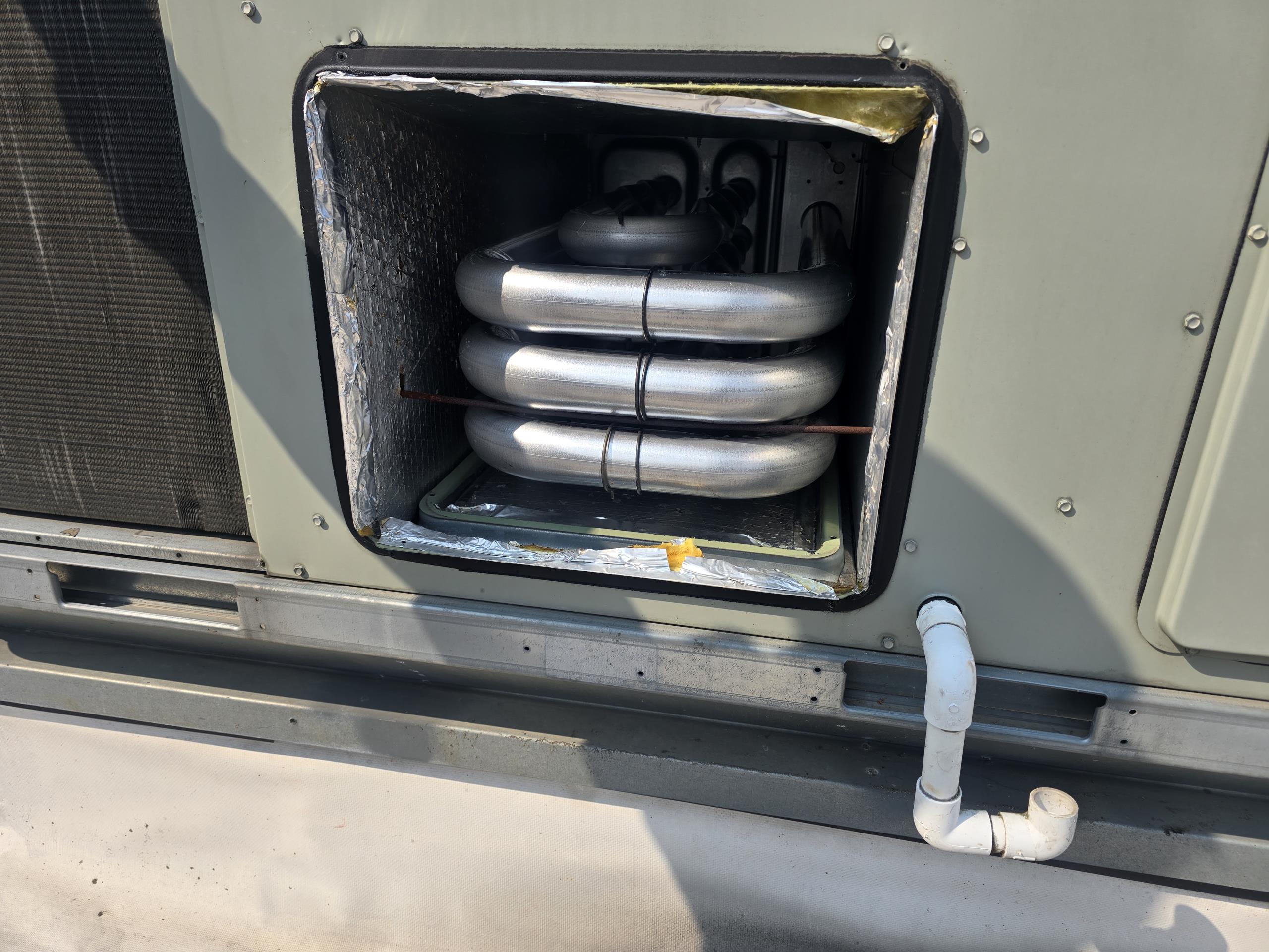 1435 B
Install new Trane OEM heat exchanger on RTU unit for 1435B South system 
Install replacement flame sensor and spark ignition electrode 

Run test heating and cooling modes to burn off heat exchanger 

Diagnose indoor thermostat for South system is 10° inaccurate on the indoor temperature display 

Install replacement Honeywell p200 programmable thermostat