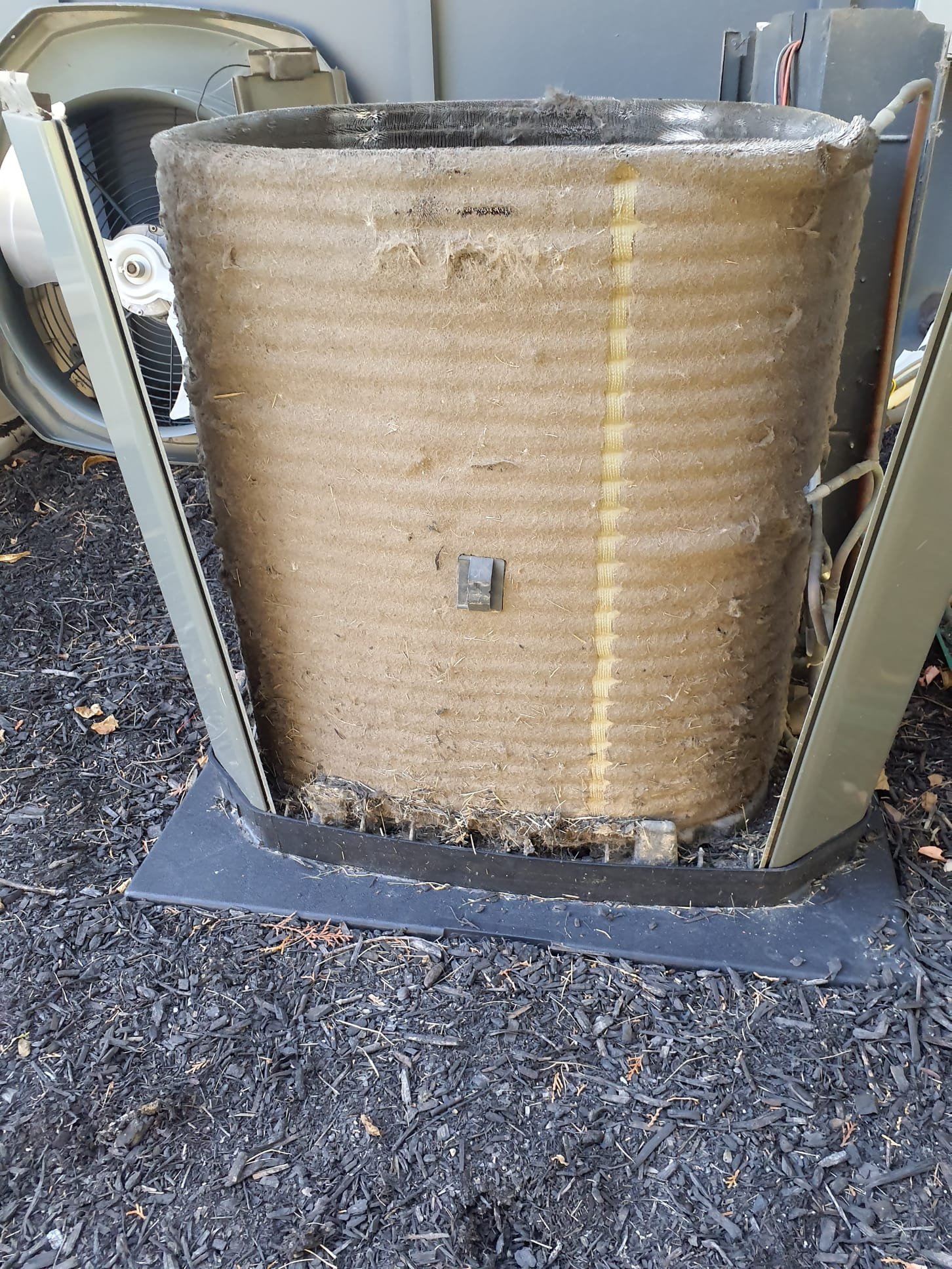 Performed cooling maintenance on a 15 year old Bryant and 6 year old Trane 
Customer concern of elevated electric usage
Customer concern of condensate pump discharge line discoloration
Discoloration caused from rust that commonly comes from older style AC evaporator coils (this is the 15yr old system.)
There is no remedy for this other than replacing the coil, which is not recommended until a new AC system is required

Both 16x25x1 filters are clean
Condensate pumps are functioning properly
No signs of water leaks

Both outdoor units had extremely dirty condenser coils
This is a condition that can increase electrical consumption during AC operation
Tore down and thoroughly washed both units
Capacitors both tested in spec

Both systems are now clean and operating within specification at this time. 
