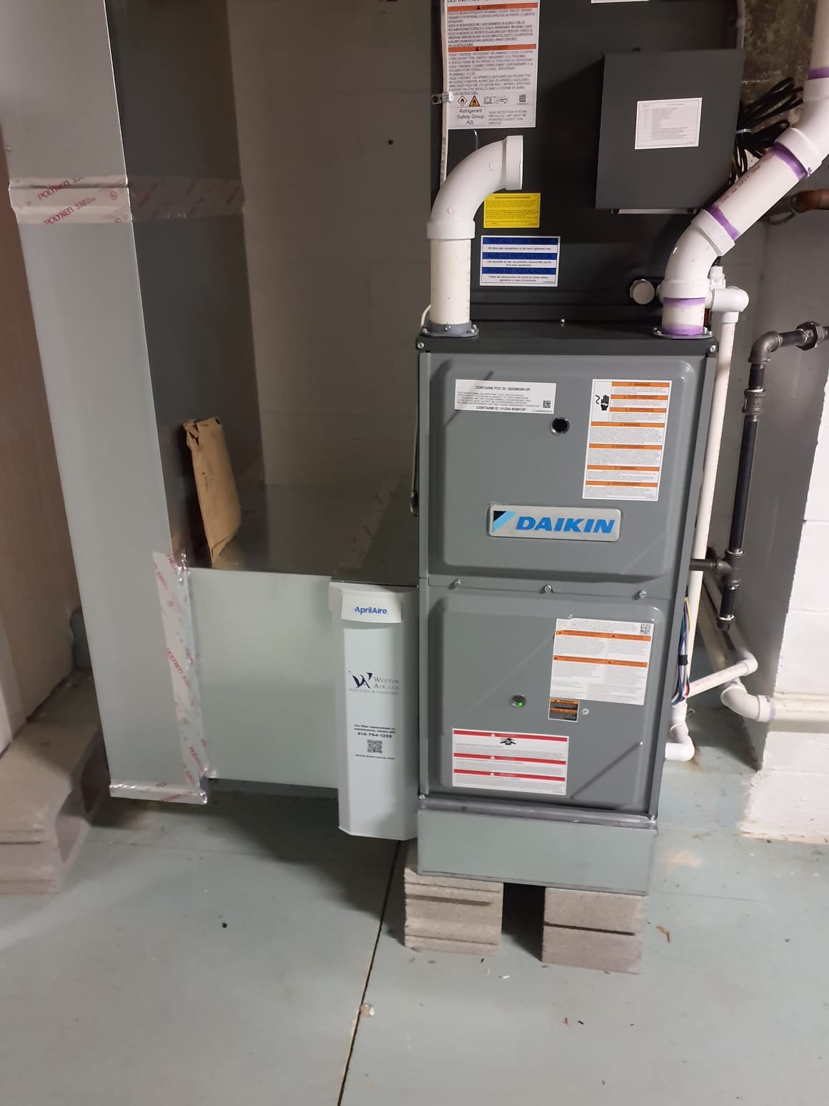 Install (2) new Daikin FIT HVAC system

Equipment:
Furnace #1 - DR96TC0403BNA* 96% AFUE Two-Stage Variable-Speed ECM Gas Furnace
Serial# - 2501459238
Heat Pump #1 - DH6VSA3010A* 2.5 Ton 16.2 SEER2 FIT Variable Speed Inverter Heat Pump with R-32 Refrigerant
Serial# - 2507300840
Coil #1 : model# - CAPEA3022B3
Serial# - 2505046849
Furnace #2 - DR96TC0603BNA* 96% AFUE Two-Stage Variable-Speed ECM Gas Furnace
Serial# - 2504045530
Heat Pump #2 - DH6VSA3610A* 3 Ton 16.2 SEER2 FIT Variable Speed Inverter Heat Pump with R-32 Refrigerant
Serial# - 2504081143
Coil #2 : Model# - CAPEA3626b3
2507025715
(2) Daikin One communicating thermostats
Serial# - AA2211007667
Serial# - AA2211007679
(2) LP conversion kits
(2) April Aire 1210 high efficiency media air cleaners

Installation:
*Reconnect to existing gas line and high voltage electric
*Transition to existing supply and return ductwork
*Move furnace, install new return air drop and plenum on system #2
*Start up and commission new system

Warranty:
