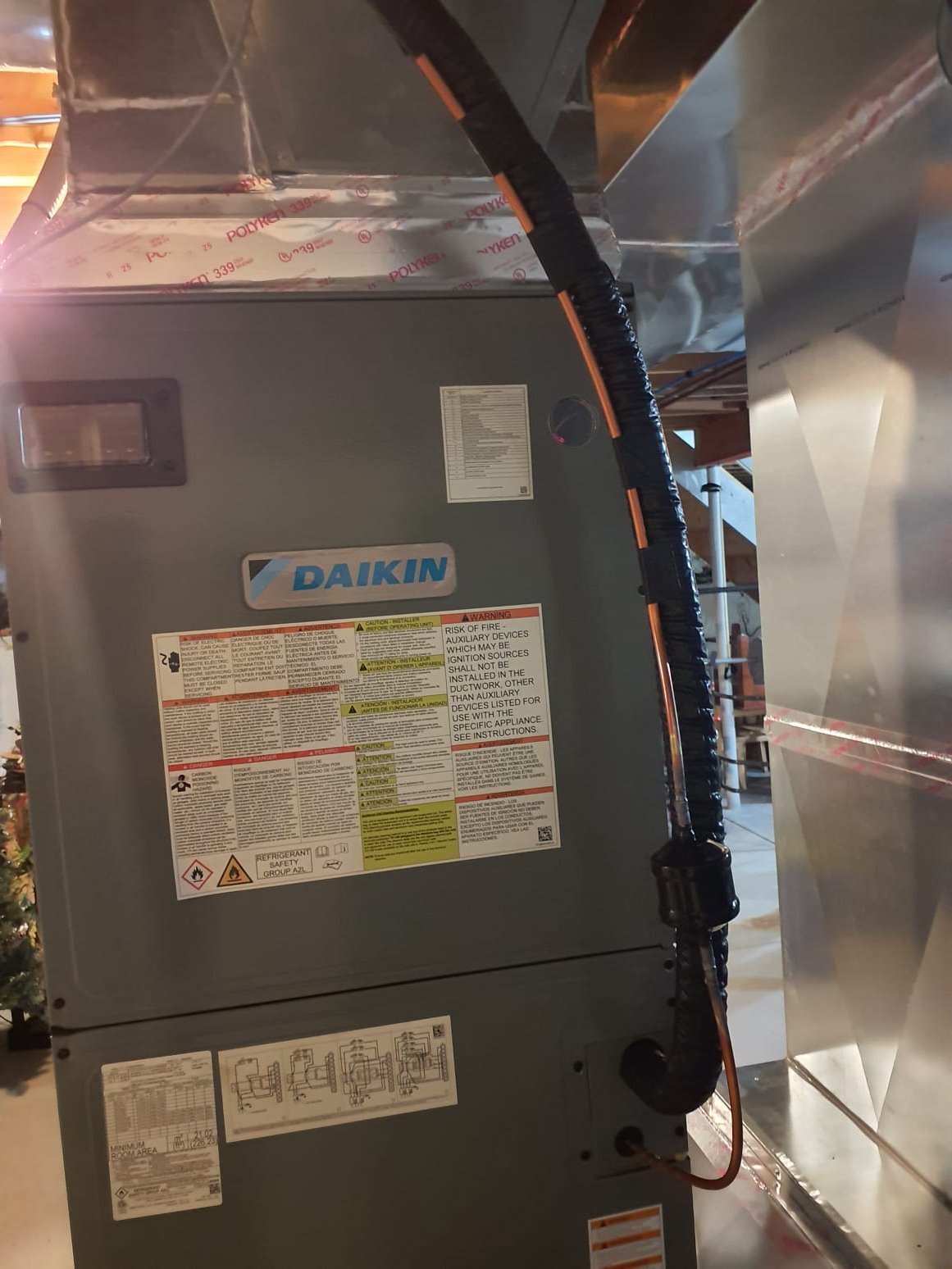 Install New Daikin FIT All Electric HVAC System
*Variable Speed ECM Air Handler:
Model #:DFVE60DP1300A
Serial #: 2502262056
** KW Electric Heat Package
High Efficiency Variable Speed Heat Pump:
Model #:DH7VSA4810A
Serial #: 2503319180
Daikin OneTouch Thermostat:
Model #: DTST-TOU-A
Serial #: EA2410608046
 
Installation:
* Reconnect to existing high voltage electric
* Transition to existing supply and return ductwork
* Start up and commission new system
* Aprilaire 1210 (20x25) Media Air Cleaner
 
Warranty:
12 Year Daikin manufacturers Parts Warranty (Annual maintenance must be performed)
2 Year Westin Air Labor Warranty (Annual maintenance must be performed)



