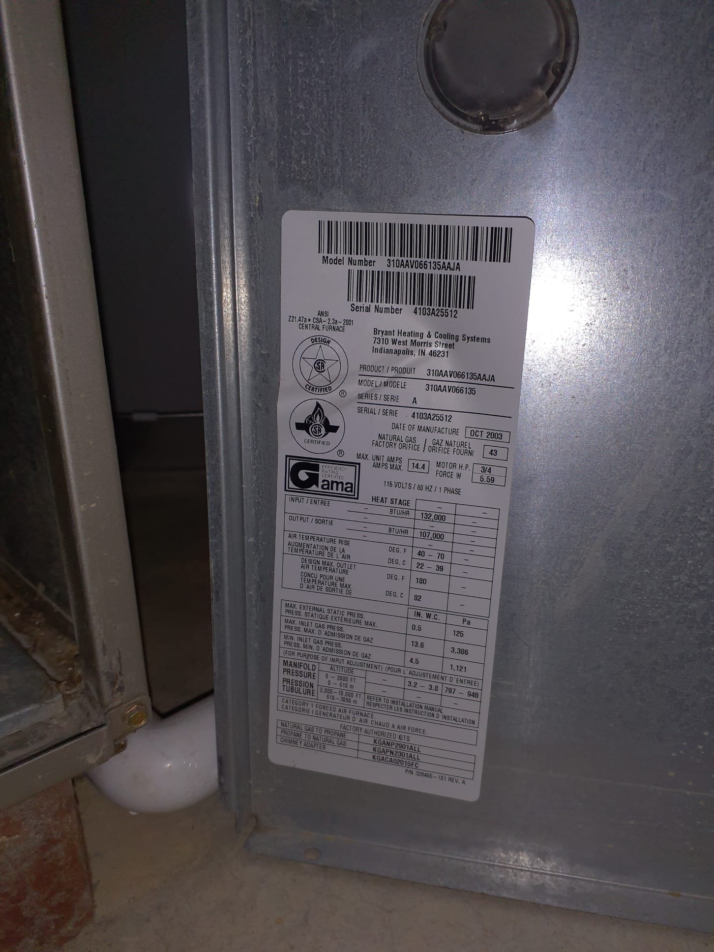 2003 Carrier furnace running in good condition despite age. 16x25x1 air filter is new today. Clean flame sensor and check ignitor. Blow out furnace to remove loose dust and dirt. B-vent is in good condition and no sign of leaks. 0PPM CO detected during testing. Run test unit in heating mode. Delta t is within spec. Blower motor and inducer motor running within spec. Furnace is operating properly, efficiently and ready for Winter. Recommended to put up curtains or install a thermostat with remote sensor as the room the thermostat is in gets direct sunlight in the morning. This will cause the system to over cool and under heat the rest of the house. 2003 Carrier furnace running in good condition despite age. 16x25x1 air filter is new today. Clean flame sensor and check ignitor. Blow out furnace to remove loose dust and dirt. B-vent is in good condition and no sign of leaks. 0PPM CO detected during testing. Run test unit in heating mode. Delta t is within spec. Blower motor and inducer motor running within spec. Furnace is operating properly, efficiently and ready for Winter. Recommended to put up curtains or install a thermostat with remote sensor as the room the thermostat is in gets direct sunlight in the morning. This will cause the system to over cool and under heat the rest of the house.