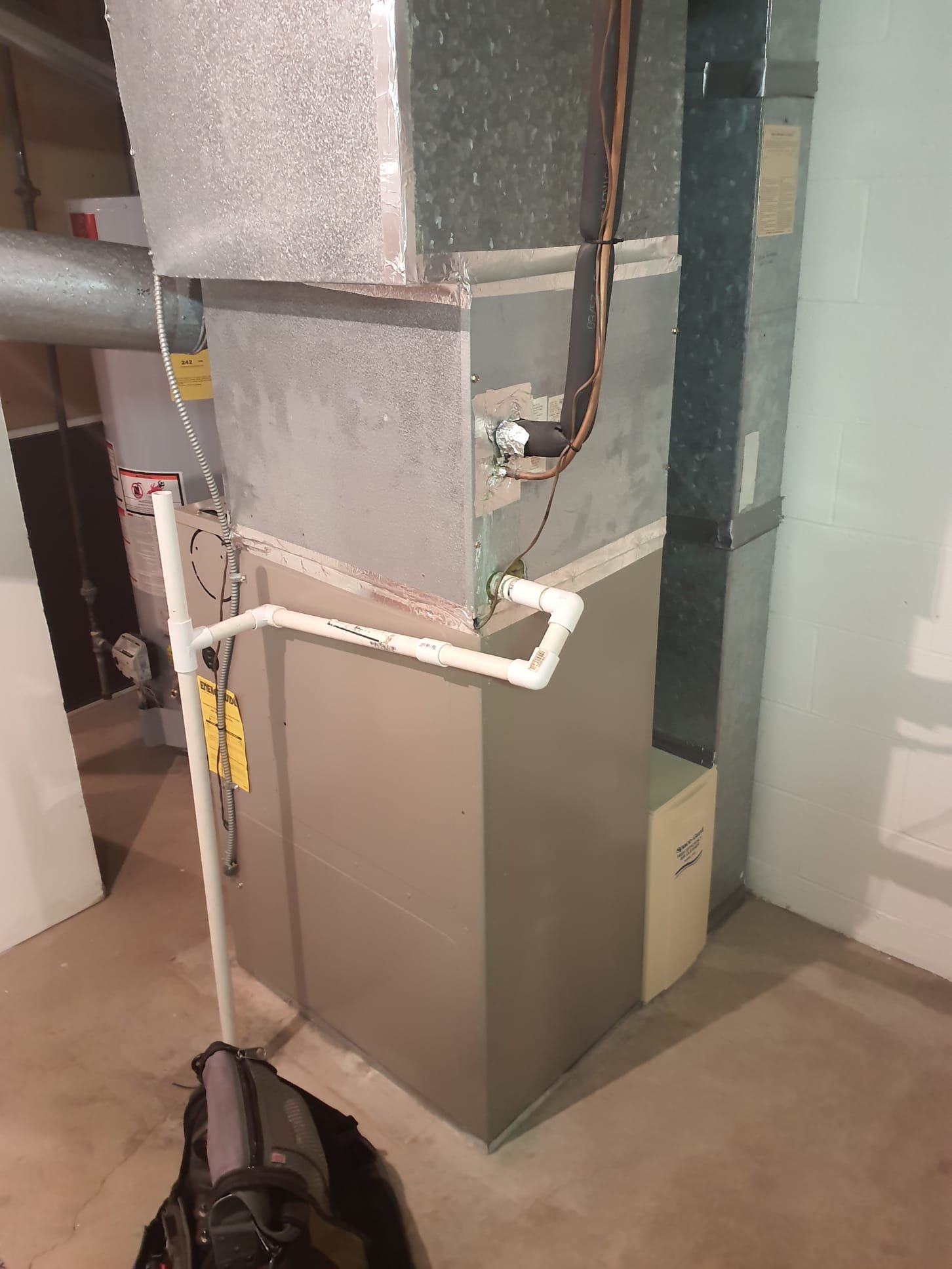 Preventative maintenence inspection on 1993 Janitrol furnace running in good condition despite its age. Replaced air filter with new one supplied by Kathy. Cleaned flame sensor and checked ignitor. Visual inspection of burners. Tested blower motor capacitor. Test ran system in heating mode from thermostat. Delta t of 54F with supply temp of 121F, spec 40-70F. Blower motor and inducer motor running within spec. Galvanized B-vent in good condition and no sign of leaks. 0PPM CO detected during testing. Replaced batteries in thermostat and basment CO detector. System is operating properly, efficiently, safely and ready for Winter.  Preventative maintenence inspection on 1993 Janitrol furnace running in good condition despite its age. Replaced air filter with new one supplied by Kathy. Cleaned flame sensor and checked ignitor. Visual inspection of burners. Tested blower motor capacitor. Test ran system in heating mode from thermostat. Delta t of 54F with supply temp of 121F, spec 40-70F. Blower motor and inducer motor running within spec. Galvanized B-vent in good condition and no sign of leaks. 0PPM CO detected during testing. Replaced batteries in thermostat and basment CO detector. System is operating properly, efficiently, safely and ready for Winter.