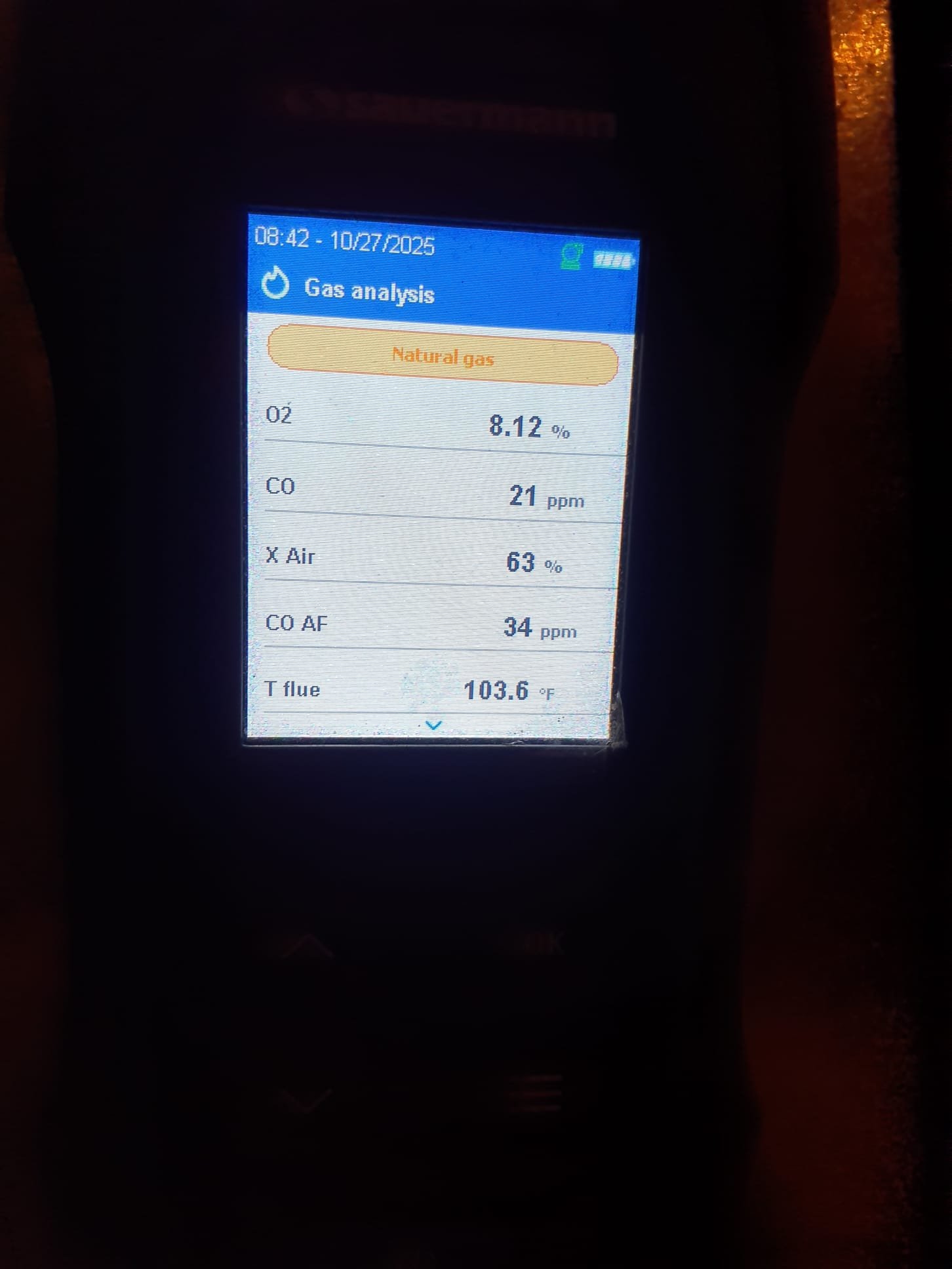 Performed heating maintenance on a 2003 Bryant single stage 90% efficient natural gas furnace
Pulled condensate trap and flushed with water
Pulled and cleaned flame sensor
16x25x1 is in shape
Blower in OK condition
Run tested furnace
Performed combustion test: readings are still in a fantastic operating range
Gas pressure 3.2
Temp rise 65⁰
Despite age, furnace is still operating well within factory specifications  
