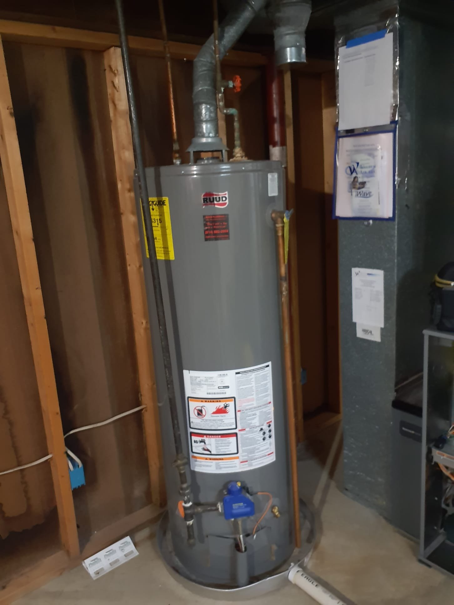 Performed heating maintenance 
20x25x4 filter is good
Pulled and cleaned flame sensor
Condensate trap is clear
High fire gas pressure 3.2" Temp rise 45
Low fire gas pressure 1.3" Temp rise 41
Blower is clean
Burners are rust free
Tested iwave 
Customer states they do not use the humidifier: left damper closed and water shut off to it. 
No concerns found on today's visit other than the water heater ready to start leaking on the cold water inlet.
Sent over quote to replace the hot water tank