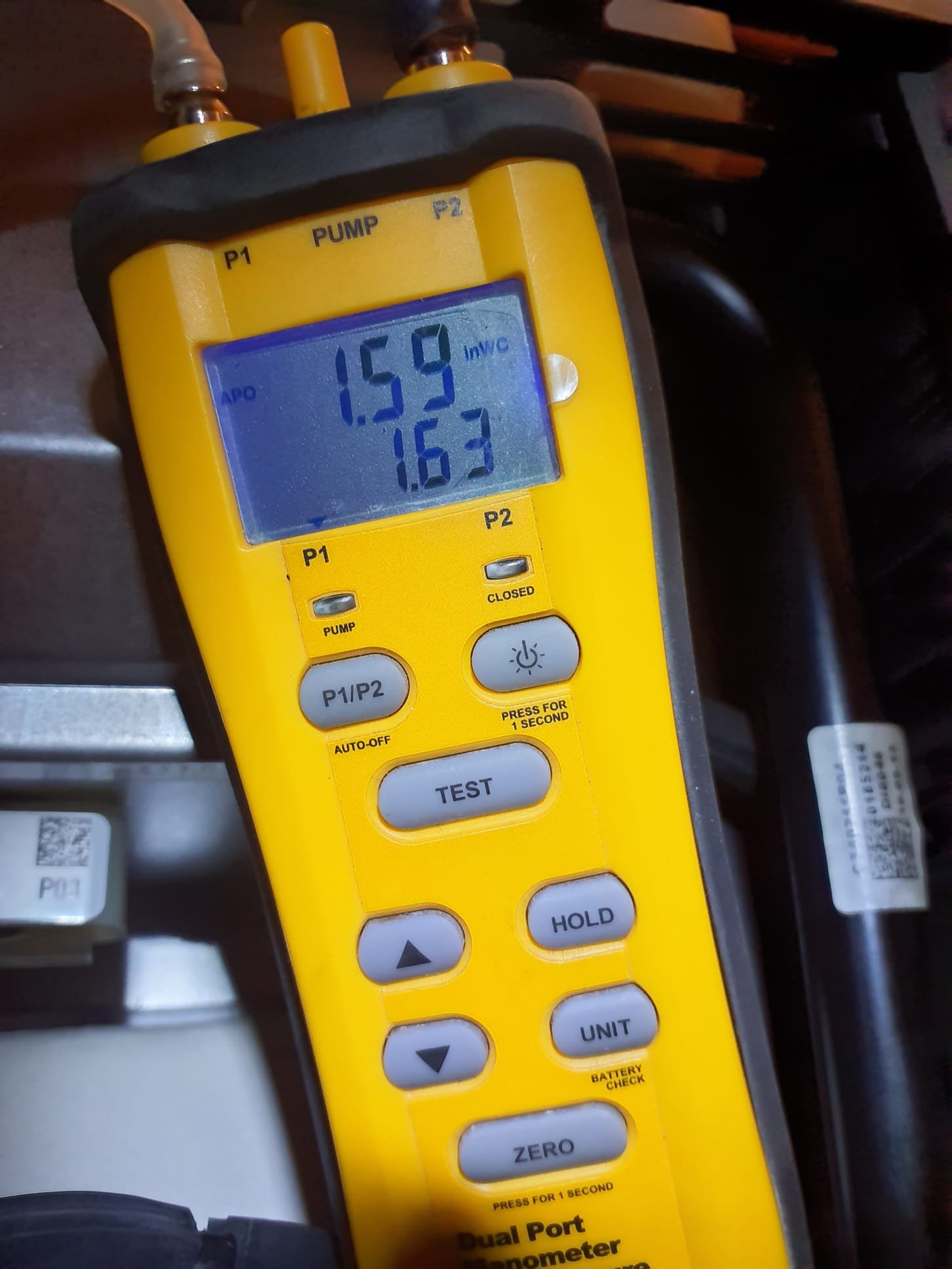 Performed heating maintenance on a 2014 Trane two stage 96% efficient natural gas furnace 
Replaced humidifier water panel
Old panel was disintegrating and causing the humidifier to leak water 
Verified correct operation and no water leaks and opened bypass damper to winter position 
Pulled condensate trap and flushed with water
Pulled flame sensor and cleaned with steel wool 
Run tested furnace
Low fire gas pressure set to 1.7"wc Temperature rise peaked at 59⁰
High fire gas pressure set to 3.5" Temperature rise 59⁰
Ran combustion test: numbers are perfect
Tested ductwork for carbon monoxide-- got 0ppm reading 
Furnace is operating within factory specifications at this time 