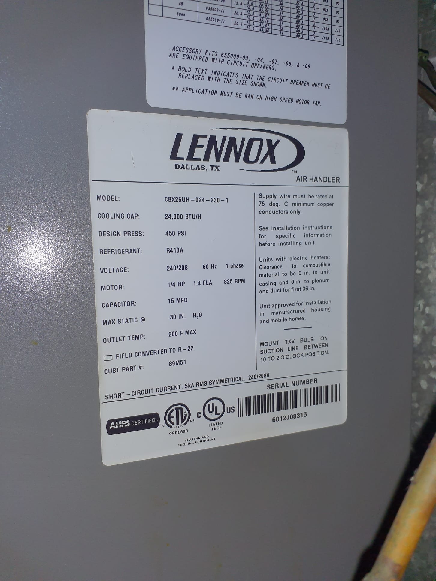 2012 Lennox air handler with straight AC
Tenant explained the system is working properly now
She said she reported this to Tabitha
Verified correct operation while on site by cycling heat at the thermostat
Incorrect filter size is being used currently
Filter needs to be a 16x20x1 or a 16x25x1
Current filter is a 14x25x1.  Incorrect width allows dirt to get around the filter and plug the coil and blower.
Also noted condensate drain is installed incorrectly 
Drain requires a P-trap
If the filter gets wet during air conditioning operation, installing a P-trap will remedy the situation