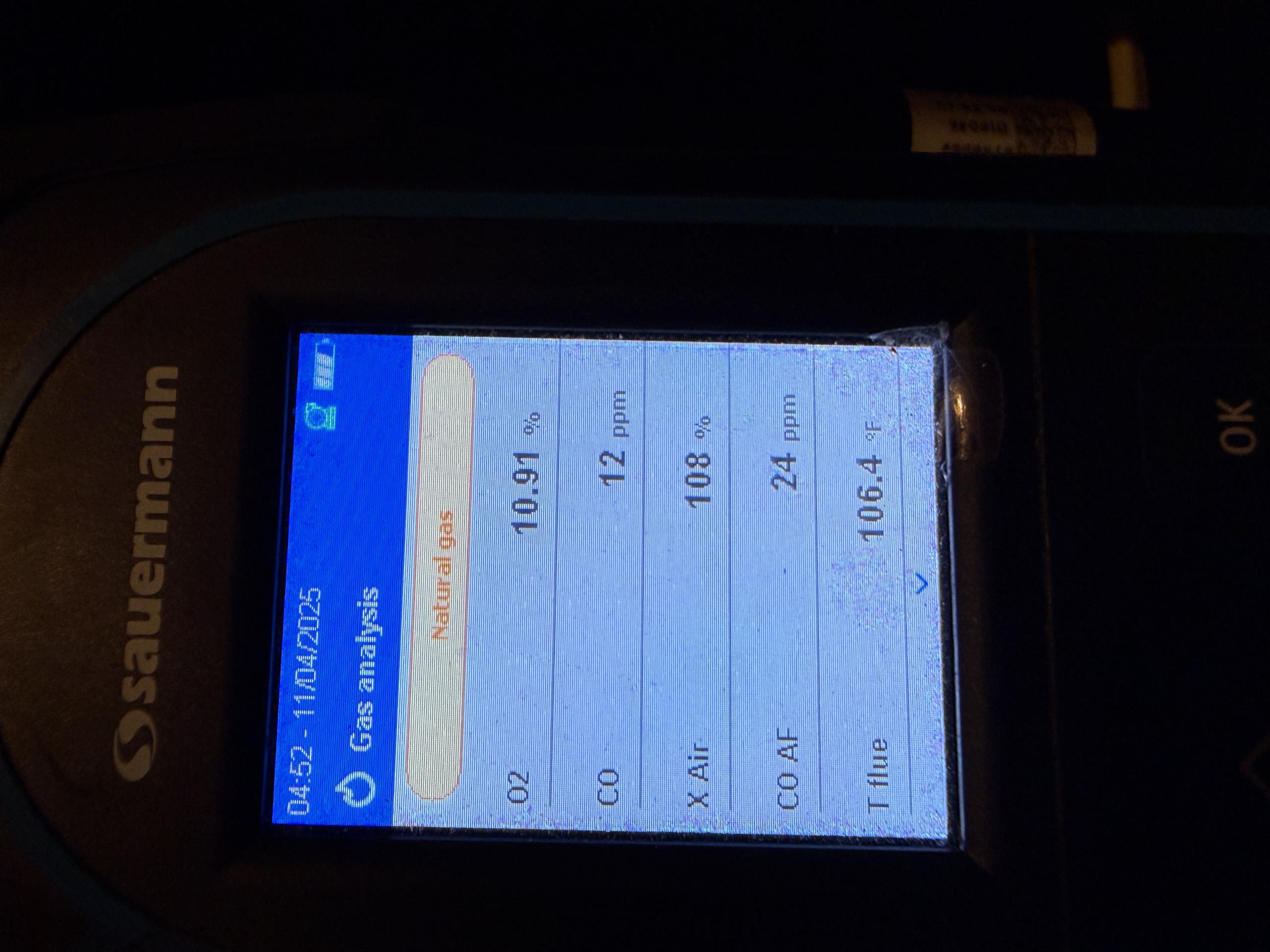 Performed heating maintenance on a 2014 trane two stage 96% efficient natural gas furnace
16x25x5 filter is new
Pulled and cleaned flame sensor
Pulled condensate trap and flushed with water 
Replaced humidifier water panel
Humidifier not functioning due to failed solenoid valve
Approved proposal for repairs
Run tested furnace while running combustion analysis 
Gas pressure, temperature rise, and combustion numbers are all within manufacturer's specifications 
