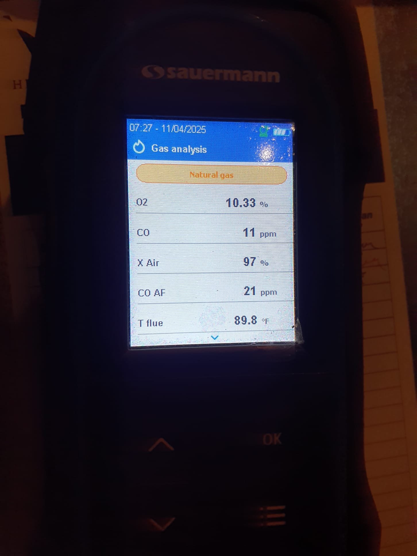 Performed heating maintenance on a Trane S9V2 furnace
Incorrect filter size installed (20x25x5)
Correct filter size is 21x27x5 
Having the wrong size filter in place allows unfiltered, dirty air to bypass the filter and allow the system to get plugged with dirt.
Humidifier bypass damper open to winter position
Humidifier water panel used is aprilaire #10
Pulled and cleaned flame sensor with steel wool 
Blew out Condensate trap
Wired furnace for proper two stage heating control at the thermostat 
Pulled burners and inspected for rust buildup
Run tested furnace while running combustion analyzer 
High fire gas pressure set to 3.5" Temperature rise 59⁰
Low fire gas pressure set to 1.7" Temperature rise 47⁰
Combustion test results were perfect
Furnace is operating within factory specifications at this time. 