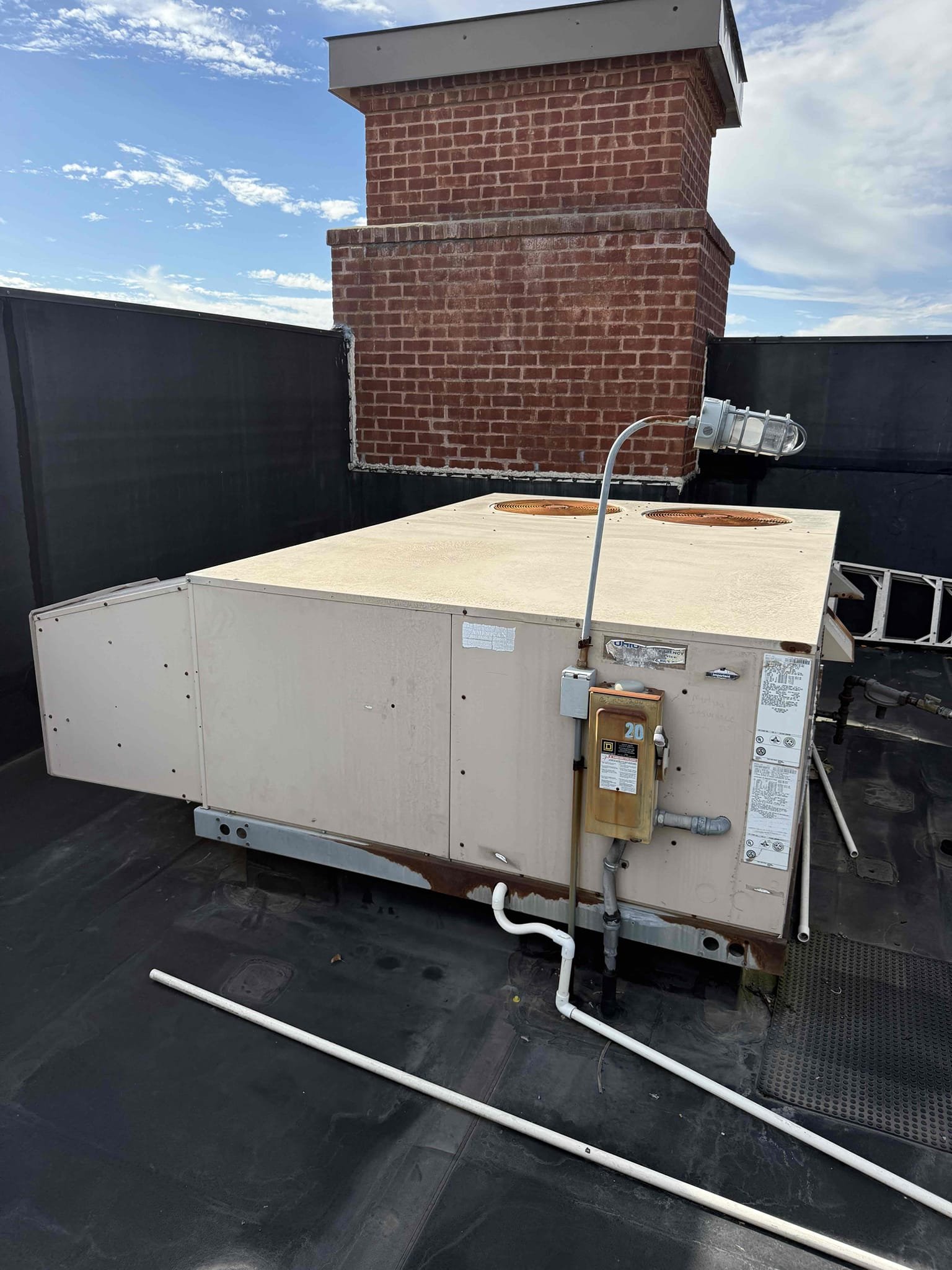 Perform heating maintenance on both RTU units on rooftop. 
carrier unit got 4 new 20x20x2 filters today, perform test run on system and verify heating operation and inspect components. 
The unit next to it was recommended for replacement last visit due to age but the quote was mistakenly sent to 3-pillar instead of associated Insurance. Quote for new system will be sent over again.