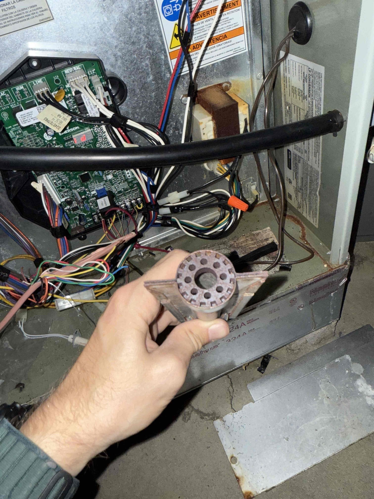 Gas heating preventative maintenance performed
Check filter - 20x25x4 new today 
Clean flame sensor
Ohm test igniter: 53.2
Inspect wiring for loose connections and/or hot spots - none found
Check humidifier pad: dirty - not in use 
Inspect exhaust flu - no concerns
Set thermostat for heat
Check amp draw on blower motor: 8.12
Check amp draw on inducer motor:0.28
Check delta T - 40°
Furnace is in optimal running conditions