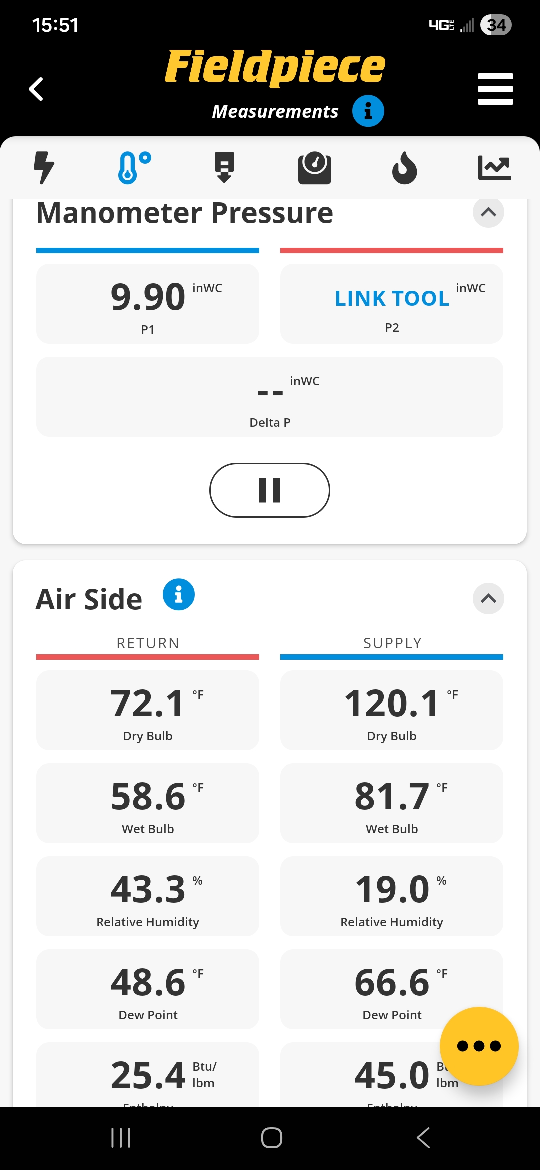 Preventative maintenence inspection on 2021 York gas furnace. 16x25x1 air filter in good condition and on schedule with Jeff. Clean flame sensor and check ignitor. Visual inspection of burners. Test ran unit in heating mode from thermostat. Initial startup shows that propane gas pressure in the Manifold is only 6.3inwc. System calls for a 10inwc +/-0.2inwc. I suspect that this is what was causing condensation on the inside of the exhaust vent. Low gas pressure would not get exhaust hot enough to prevent condensation. Set gas pressure to 9.9inwc and test ran operation. Temperature rise is within specifications of 30-60F at 47F with a supply temp of 120F. This should handle the issue of condensation on the inside of the flue. I recommend checking once a month for any new condensation evidence just to be safe. System is currently operating properly, efficiently and ready for Winter. 