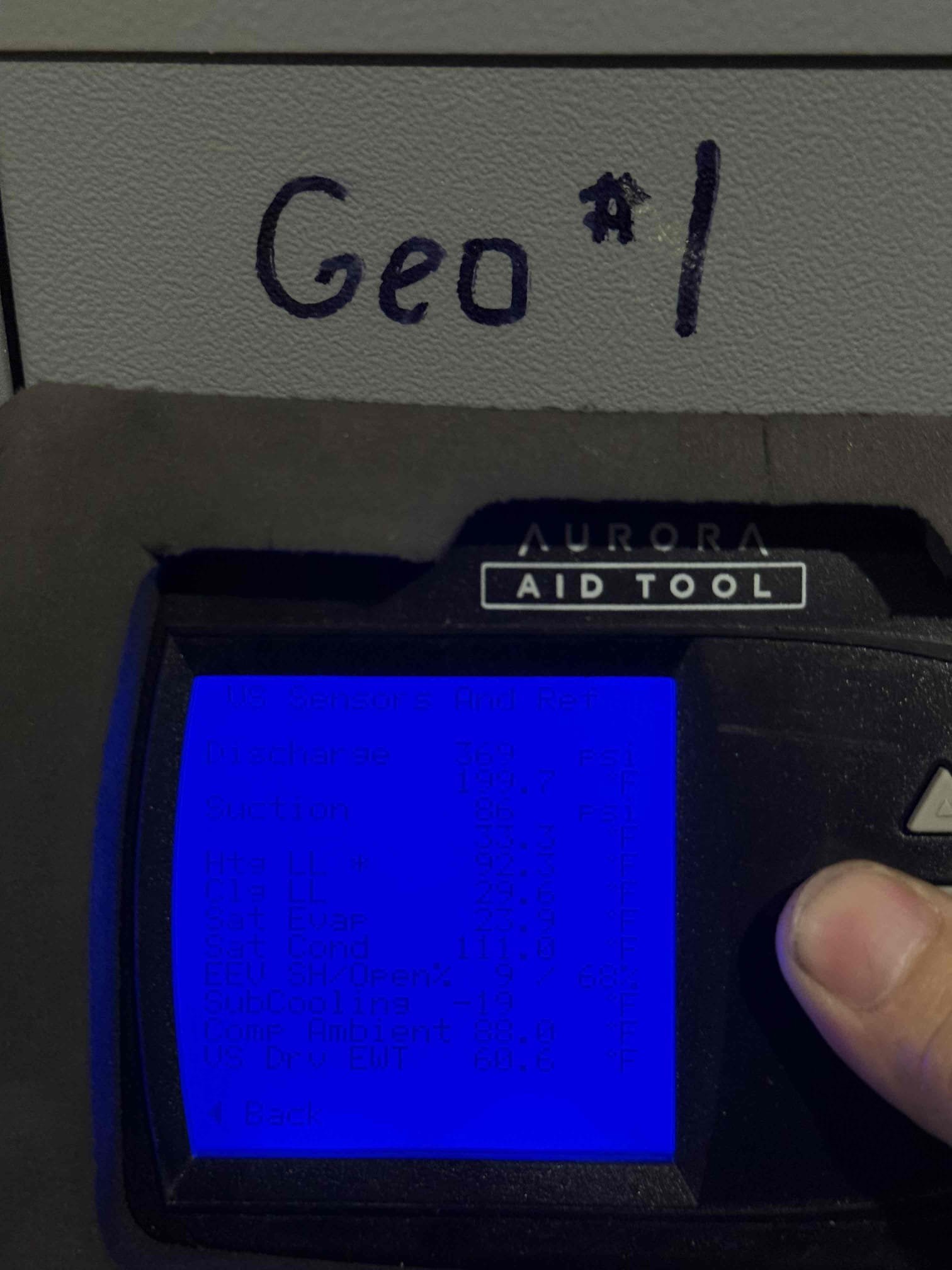 Inspect each Waterfurnace system, start each system up with aid tool and test on max speed 12 verifying proper operation at full capacity. 

All filters replaced 11/6/25
3 “#35 water panels” sold on visit third humidifier hiding on back side of unit. 

Geo 2 & 3 showing no signs of concern with proper operation parameters and good heat of extraction. 

Geo 1 in center of house has multiple error codes for e72 suction temp sensor error. Inspected sensors and no concerns with sensors. When flipping sensors had issue post with -112 on suction with both sensors. EEV control has internal failure causing it to not work properly at all times e72 posted 570 times during operation. 

Desert air system is becoming filthy from fresh air allowing in dirt and bugs that have built up over the years of runtime. Suggest installing custom filtration for fresh air and performing deep cleaning on air coil to remove the bug/dust/dirt debris. Box measures 6”x22” for fresh air with a 6” round supplying it. 