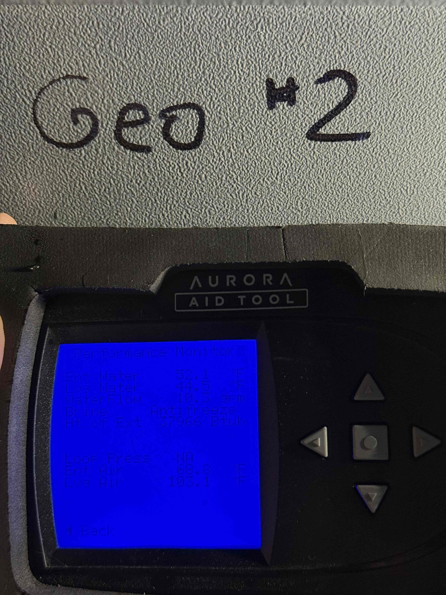 Inspect each Waterfurnace system, start each system up with aid tool and test on max speed 12 verifying proper operation at full capacity. 

All filters replaced 11/6/25
3 “#35 water panels” sold on visit third humidifier hiding on back side of unit. 

Geo 2 & 3 showing no signs of concern with proper operation parameters and good heat of extraction. 

Geo 1 in center of house has multiple error codes for e72 suction temp sensor error. Inspected sensors and no concerns with sensors. When flipping sensors had issue post with -112 on suction with both sensors. EEV control has internal failure causing it to not work properly at all times e72 posted 570 times during operation. 

Desert air system is becoming filthy from fresh air allowing in dirt and bugs that have built up over the years of runtime. Suggest installing custom filtration for fresh air and performing deep cleaning on air coil to remove the bug/dust/dirt debris. Box measures 6”x22” for fresh air with a 6” round supplying it. 