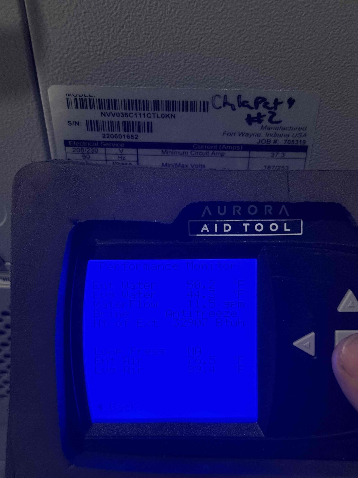Perform heating maintenance on 3 geothermal systems. Force each unit into stage 12 high heat and verify proper operation parameters. Humidifier water panels not due yet left 5 behind for whole house 2 for mother suite and 3 main house. Humidifiers don’t get much use because of geothermal heat not being super dry to begin with. All three geothermal units operating within manufacture parameters. Aid tool breakdown submitted to file