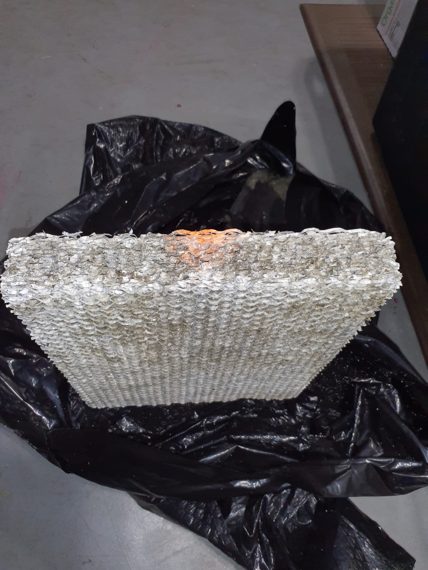 Maintenance recall 
Used evaporator coil cleaner to clean off growth 
Also used the cleaner to wet the duct insulation to prevent the growth going airborne
Removed the duct insulation
Humidifier water panel was in need of replacement 
Replaced with a new water panel already on site
Discussed options for UV light 
Decided to not install UV over the evaporator coil at this time 