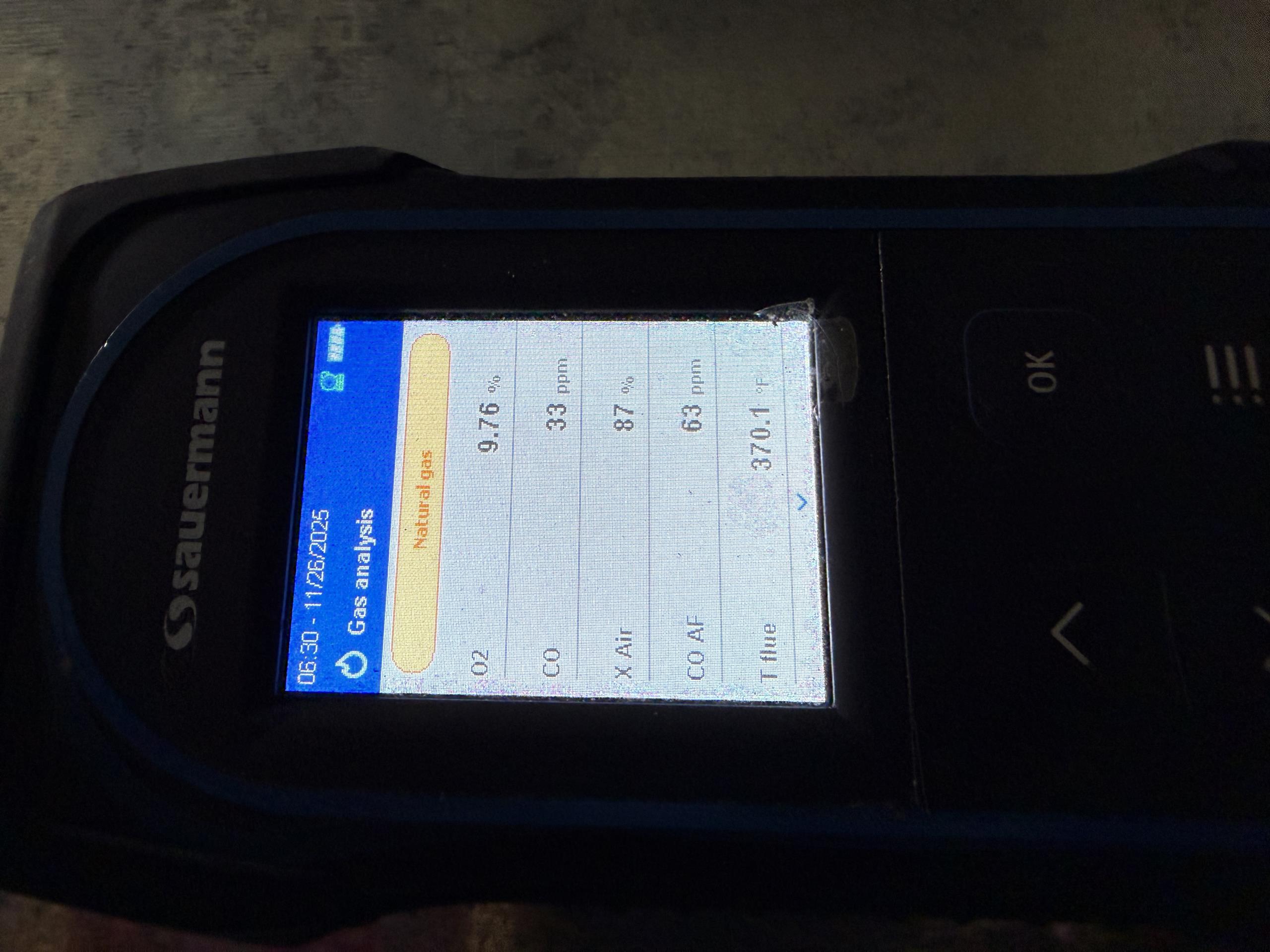 Performed heating maintenance on a Carrier single stage 80% efficient natural gas furnace
Filter is new
*Recommend using 24x25x4 filters**
Height of the 24x24x4 filter currently in place is a little short
Blower is in OK condition
Blower motor capacitor tested 9.6mfd (rated 10mfd)
Pulled and cleaned flame sensor
Ran combustion analyzer while performing run test of the furnace
Combustion results are good, heat exchanger gets a passing grade
Gas pressure set to 3.2"wc
Temperature rise was 65⁰ (spec is 40-70)
Blew out pressure switch port on the inducer housing
No concerns found on today's visit
Furnace is operating within factory specifications at this time 