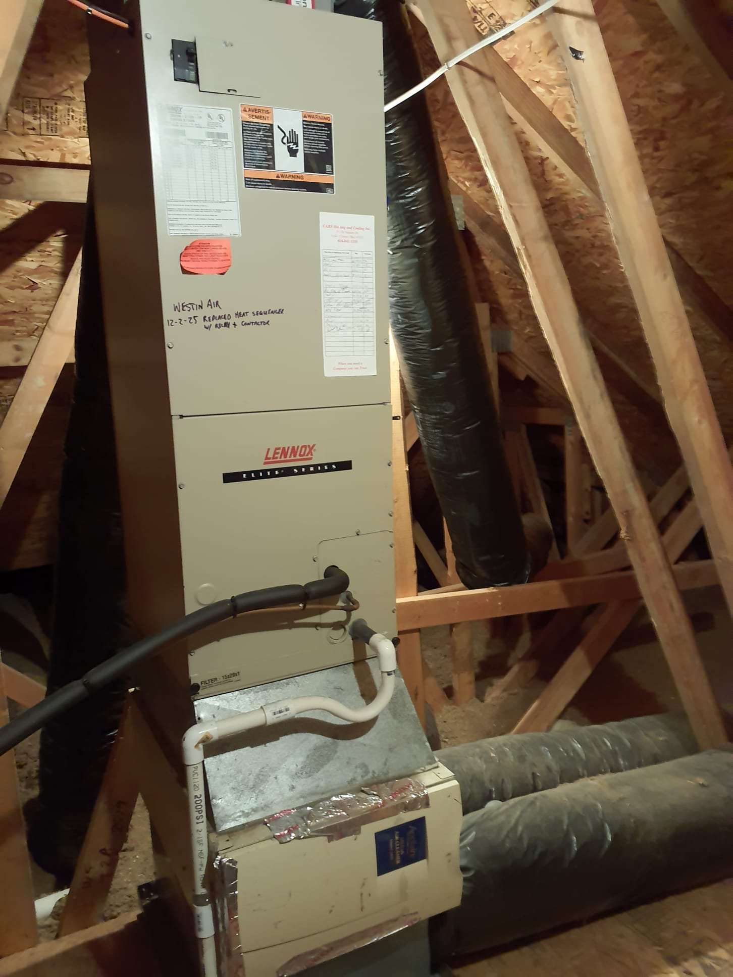 Diagnosed failed heat sequencer
Replaced with a contactor and relay
This is heavier duty and more reliable than the sequencer that failed
Sequencer was previously replaced in 2018