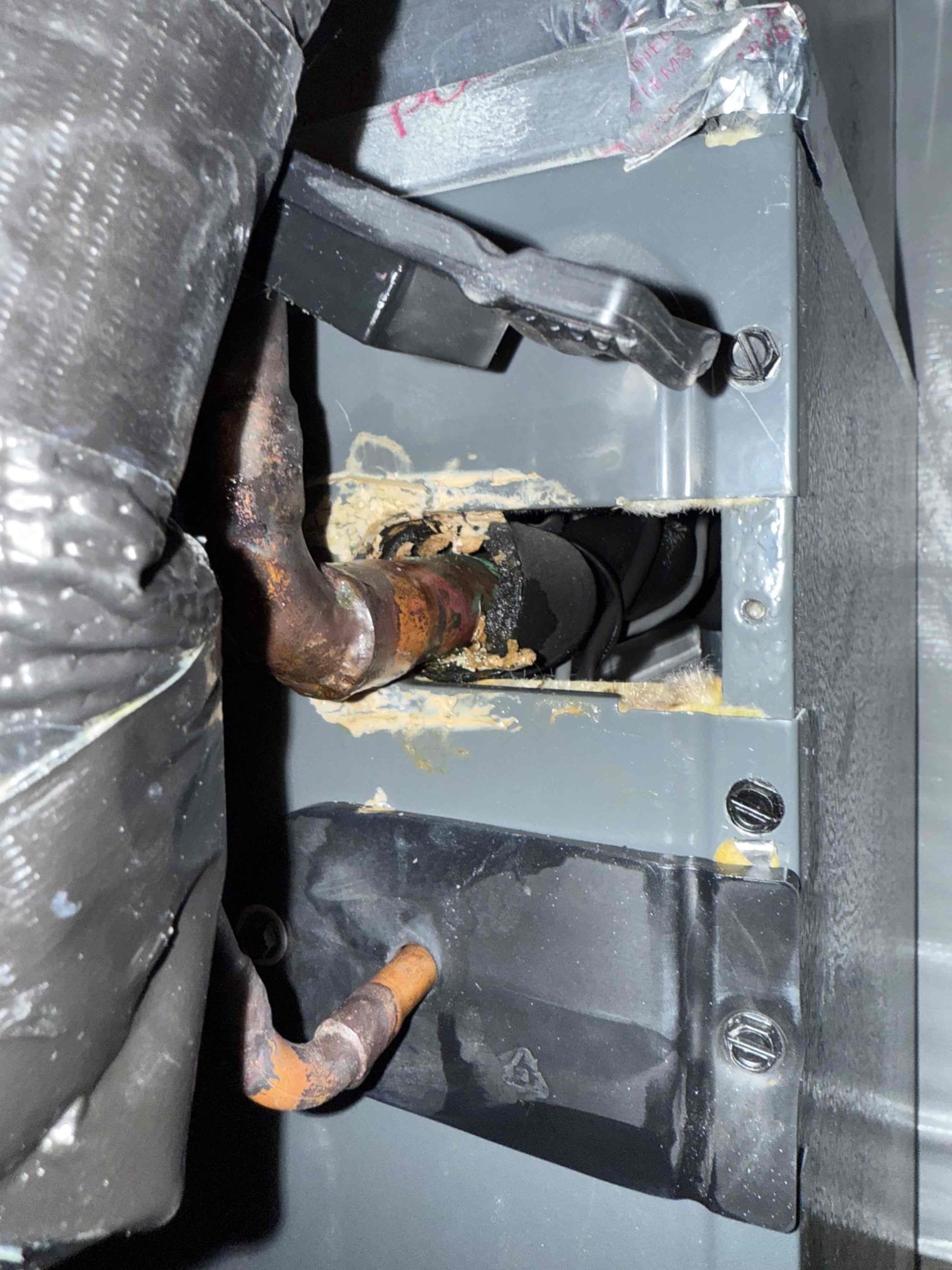 Upon arrival inspected system and found errors on furnace for blower conditions past normal. Inspected furnace and found no major concerns, inspected ac coil and found large amounts of oil from refrigerant leaking out inside the coil. Photos were uploaded of leak source being suction line schrader inside coil. Unable to perform repairs today do not have all the required equipment ready yet, will have to return and recover refrigerant repair leak and recharge system. Both units need leveled at time of repair.

BRING GRAVEL TO LEVEL HEAT PUMPS. NEED 4 BAGS AT LEAST 2 PER UNIT