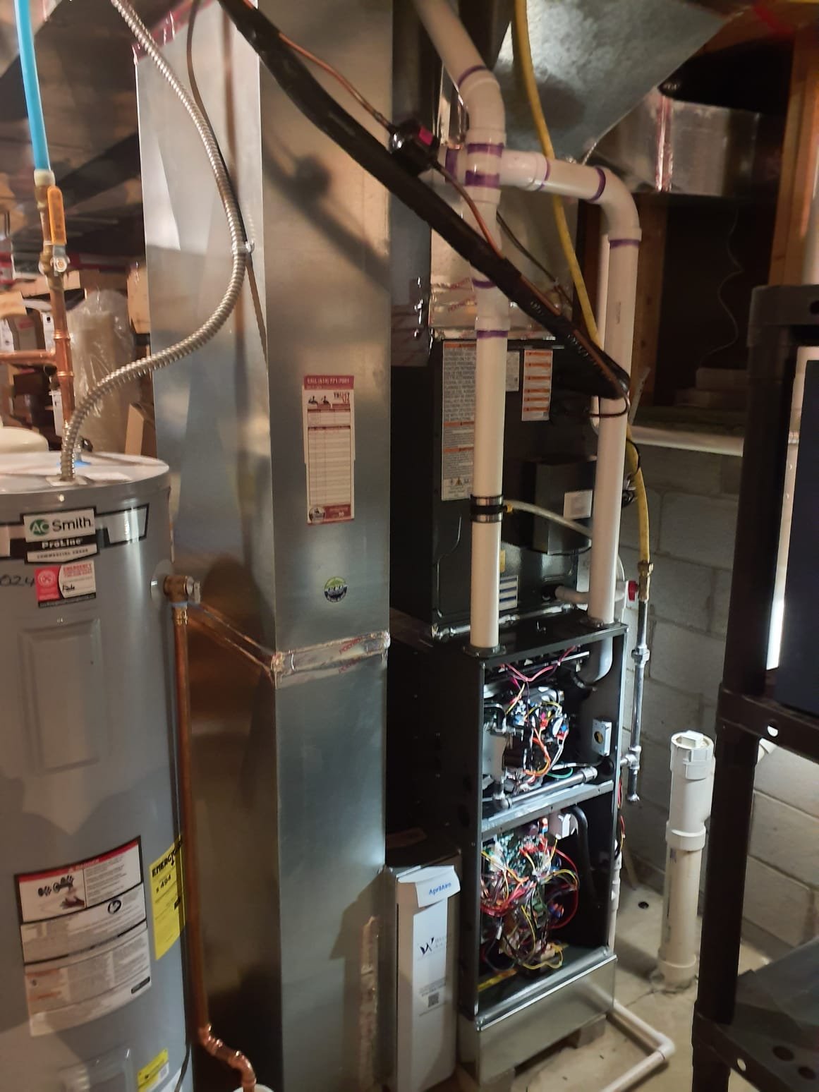 
11/24/2025 6:02:56 PM - Option 2

Install New Daikin HVAC System
Modulating Variable Speed Furnace:
Model #: DR97MC0803BNA 
Serial #: 2502107727
80,000 BTU's - 97% AFUE
Side Discharge Air Conditioner:
Model #: DC6VSS3610
Serial #: Y008393
3 Ton - 17.2 SEER2
Indoor Coil:
Model #: CAPEA3626C3
Serial #: 2411127426
*Daikin One+ Thermostat: DTST-TOU-A
Serial #: EA2503602143
 
Installation:
* Additional Services - New PVC Furnace Vents. Level 1
* Reconnect to existing electric
* Transition to existing supply and return ductwork
* Start up and commission new system
* Aprilaire 1210 (20x25) Media Air Cleaner
 
Warranty:
12 Year Daikin manufacturers Parts Warranty (Annual maintenance must be performed)
2 Year Westin Air Labor Warranty (Annual maintenance must be performed)
20 Year Daikin manufacturers Exchanger Warranty (Annual maintenance must be performed)

