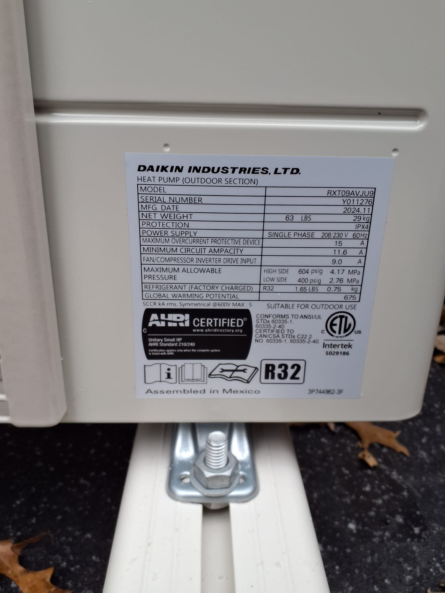 
SOLD: 12/09/2025 4:46:48 PM - Option 2

Install Daikin Aurora Ductless System
Variable Speed Heat Pump:
Model #: RXT09AVJU9
Serial #: Y011276
9,000 BTU's
21 SEER2 - 12.2 EER2 - 10.2 HSPF2
Heating Operation at -13 Degrees & Above
Daikin Wall Mounted Air Handler
Model #: FTXV09AVJU9
Serial #: Y285941

Installation:
* Installation of electric wiring whip & disconnect
* Start up and commission new system
 
Warranty:
12 Year Daikin manufacturers Parts Warranty (Annual maintenance must be performed)
2 Year Westin Air Labor Warranty (Annual maintenance must be performed)
