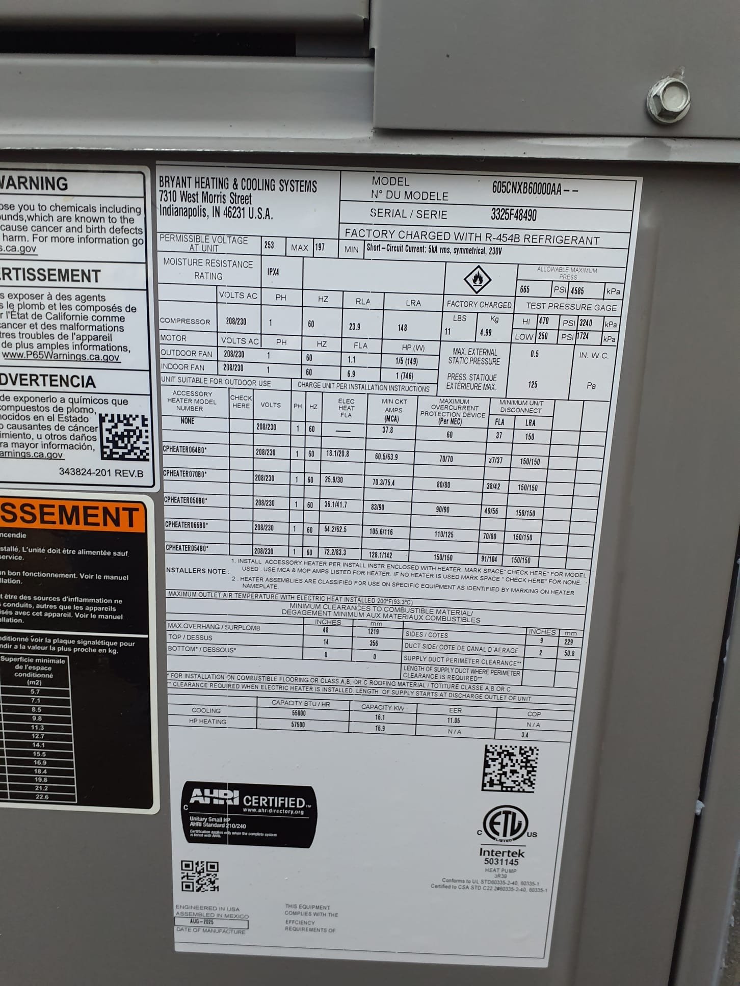 
Install new Bryant HVAC system

Equipment:
Package H/P - 605CNXB60000
*Honeywell thermostat

Installation:
*Reconnect to existing high voltage electric circuit
*Transition to existing supply and return ductwork
*Start up and commission the new system

Warranty:
Bryant manufacturers parts warranty (Annual maintenance must be performed)
1 Year Westin Air labor warranty (Annual maintenance must be performed)


