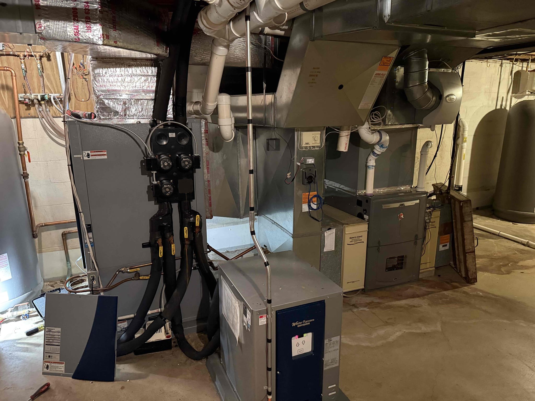 
Replace Waterfurnace FP2 sensor

Upon arrival system was under new fault status of FP1 protection. Inspected geo and found only compressor operating no pump operation. Pumps fuses were popped on geo inside. Inspected pumps and all okay no shorts in pumps. Inspected wiring and found loose butt connection inside main first pump. Replaced with wire nut and test ran pumps. Pumps pulling 1.7amp total 0.6 per pump approximately. After resetting fuses and repairing wiring 