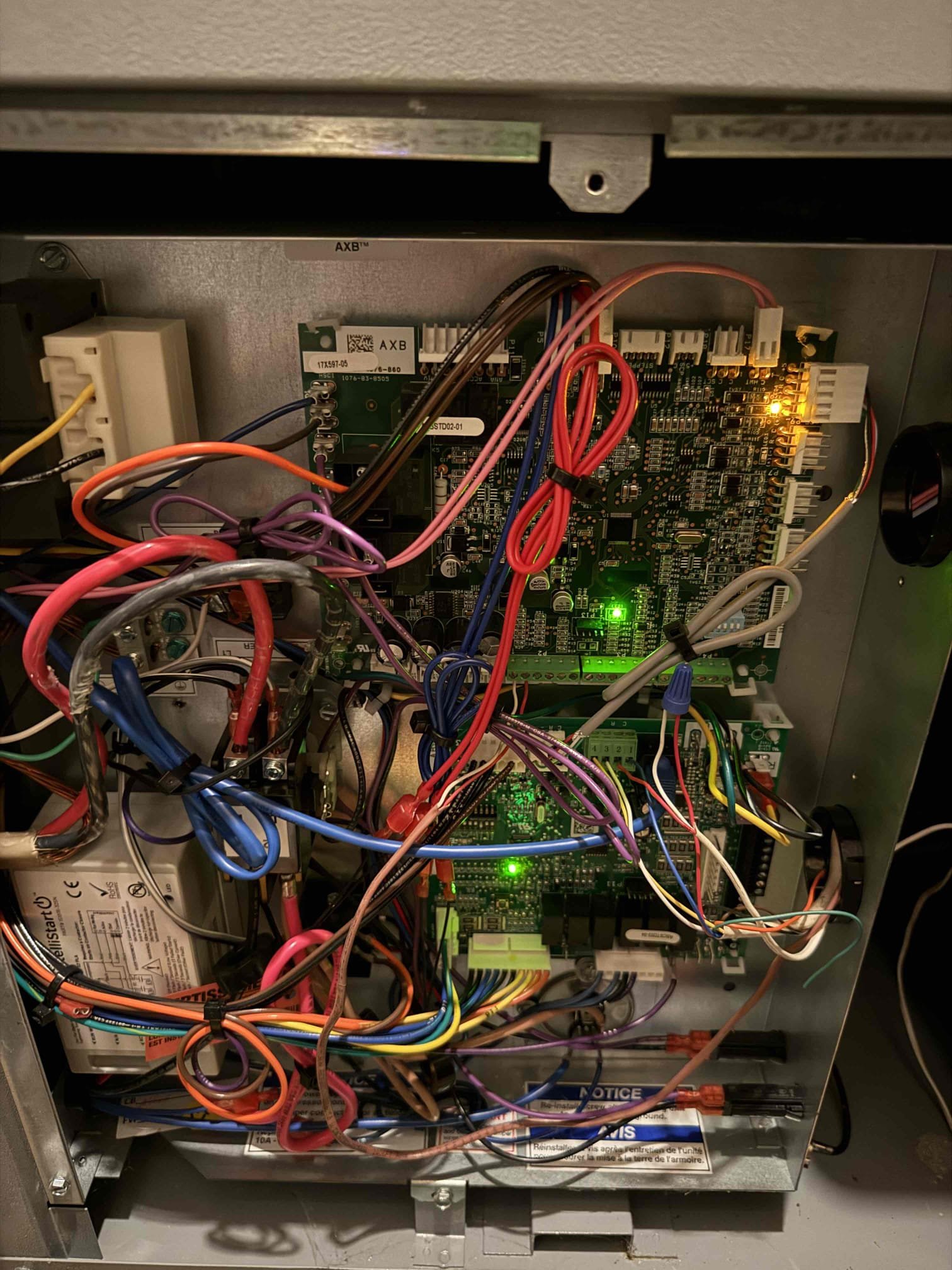 
Replace Waterfurnace FP2 sensor

Upon arrival system was under new fault status of FP1 protection. Inspected geo and found only compressor operating no pump operation. Pumps fuses were popped on geo inside. Inspected pumps and all okay no shorts in pumps. Inspected wiring and found loose butt connection inside main first pump. Replaced with wire nut and test ran pumps. Pumps pulling 1.7amp total 0.6 per pump approximately. After resetting fuses and repairing wiring 