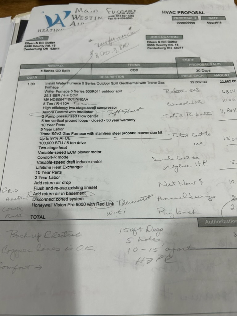 Performed two system heating maintenance
Geo thermal dual fuel
Air to air heat pump dual fuel

Geo system:
No active or stored faults 
No water leaks present on the ground loop piping
20x25x4 filter is new
Blower is clean
Removed flame sensor and cleaned 
Removed burners and cleaned 
Exhaust piping in good shape, no signs of water leaks 
Condensate trap clear
No water leaks inside the furnace or from condensate piping
Humidifier inoperable, disabled operation per customer

Air to air system:
20x25x4 filter is new
Blower is clean
Blower Capacitor tested in spec
Removed flame sensor and clesned
Removed burners and cleaned 
Exhaust piping in good shape, no water leaks
Condensate trap is clear
No water leaks present inside or outside of the furnace
Despite being 20yrs old, this furnace is operating within factory specifications at this time 

No concerns found on today's visit
