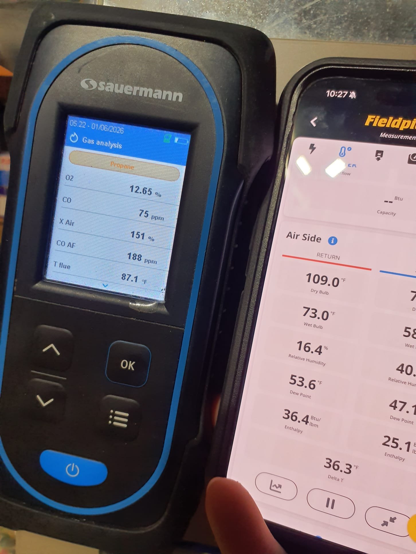 Performed heating maintenance on first floor furnace
Pulled burgers,  they're in good shape 
Pulled condensate trap and flushed with hot water 
Pulled flame sensor and cleaned 
Filter OK
Replaced humidifier pad
Run tested furnace and performed combustion analysis
Combustion numbers are very healthy
Low fire 2.2" 38⁰ temp rise 
Med fire 5.8" 42⁰ temp rise
High fire 11" 39⁰ temp rise
Furnace is operating within factory specs at this time

Heat pump operation is also perfectly within healthy operating numbers at this time:
31,000btu output
150⁰ Vapor line tempature
30⁰ temperature rise 
46⁰ outdoor temperature 

Invoice payable online
Also sent maintenance plan as a separate email