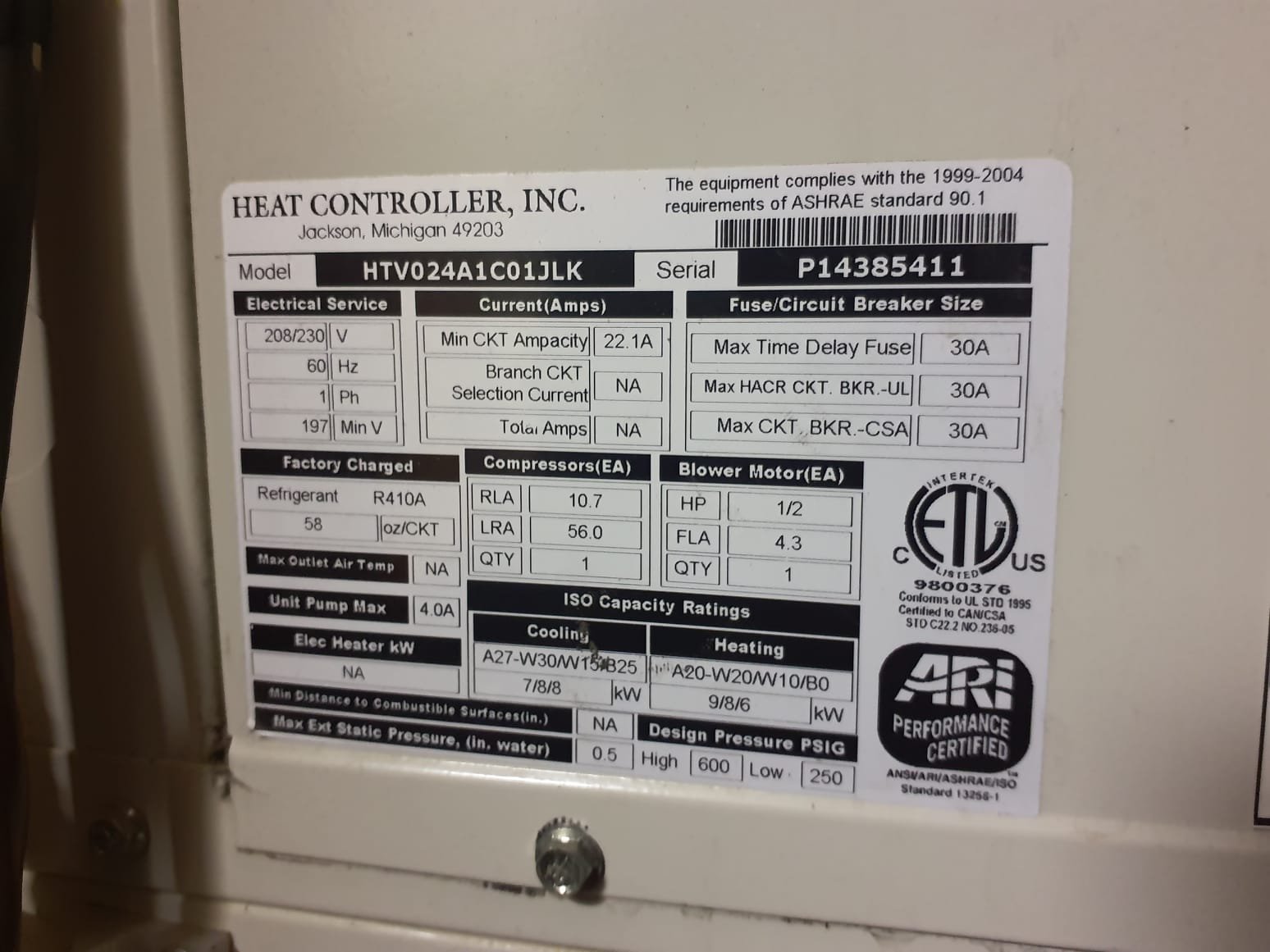 2014 Comfort-Aire by Heat Controller running in good condition. Current air filter is in good condition. Visual inspection of blower and compesssor compartments for any damage or issues. None found. Test ran operation of electric heat strips. All strips are operating properly and within specs. Blower motor tested good. Temperature rise is within specs. 

Tested operation of geothermal heating aswell but did not test refrigerant pressures. Compressor is operating within Amp draw specifications. Refrigerant temperatures are within spec. Temperature rise is within specs. 

System is currently operating properly and within specs. No issues were found or suspected during inspection. System is operating properly, efficiently and ready for Winter. 