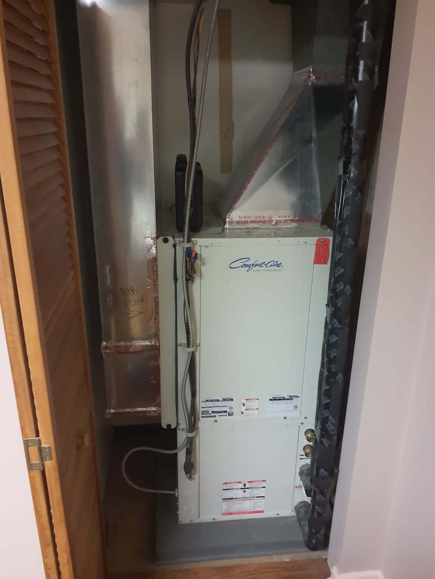 2014 Comfort-Aire by Heat Controller running in good condition. Current air filter is in good condition. Visual inspection of blower and compesssor compartments for any damage or issues. None found. Test ran operation of electric heat strips. All strips are operating properly and within specs. Blower motor tested good. Temperature rise is within specs. 

Tested operation of geothermal heating aswell but did not test refrigerant pressures. Compressor is operating within Amp draw specifications. Refrigerant temperatures are within spec. Temperature rise is within specs. 

System is currently operating properly and within specs. No issues were found or suspected during inspection. System is operating properly, efficiently and ready for Winter. 