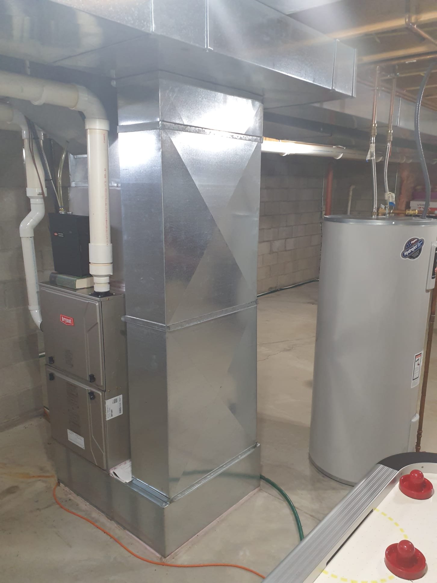 Preventative maintenence inspection on 2021 Bryant Gas furnace running in great condition. 20x25x4 washable air filter in clean condition. Clean flame sensor and check ignitor. Visual inspection of burners. Flush condensation trap and drain lines. Run test unit in gas heating mode from thermostat. Temperature rise is within specs. Manifold pressure is within specifications. Blower and inducer motors tested good. Pvc flue vents in good condition and no sign of leaks. 0PPM CO detected during testing. System is operating properly, efficiently and ready for Winter. 