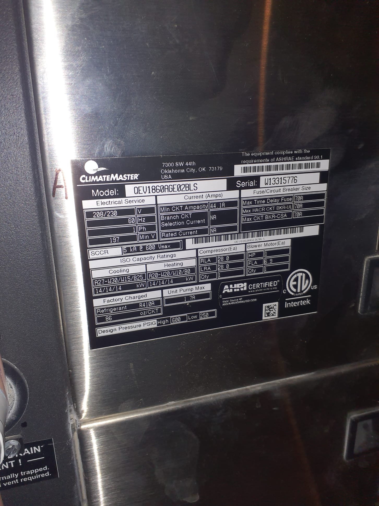 Preventative maintenence inspection on two Climate Master Trilogy variable capacity communicating systems running in great condition. Air filters for both units are in clean condition. Performed visual inspection on all components including vut not limited to lower compressor/electrical compartment, upper blower/auxiliary heat strip compartment, and immediate connections for ground loop and hot water generation circuit. No issues are found or suspected from visual inspection. Performed a test operation of electric auxiliary heat strips to verify proper operation. All electric heat strips are operating properly and within specs for Amp draw. Performed operwtion test of systems in geothermal heating with no issues found or suspected. Performed heat of extraction on both systems. Both syste,s are operating properly and within specifications for heat of extraction based on air temperature rise, and ground loop temperature and pressure drop. Compressors tested within range with no issues su