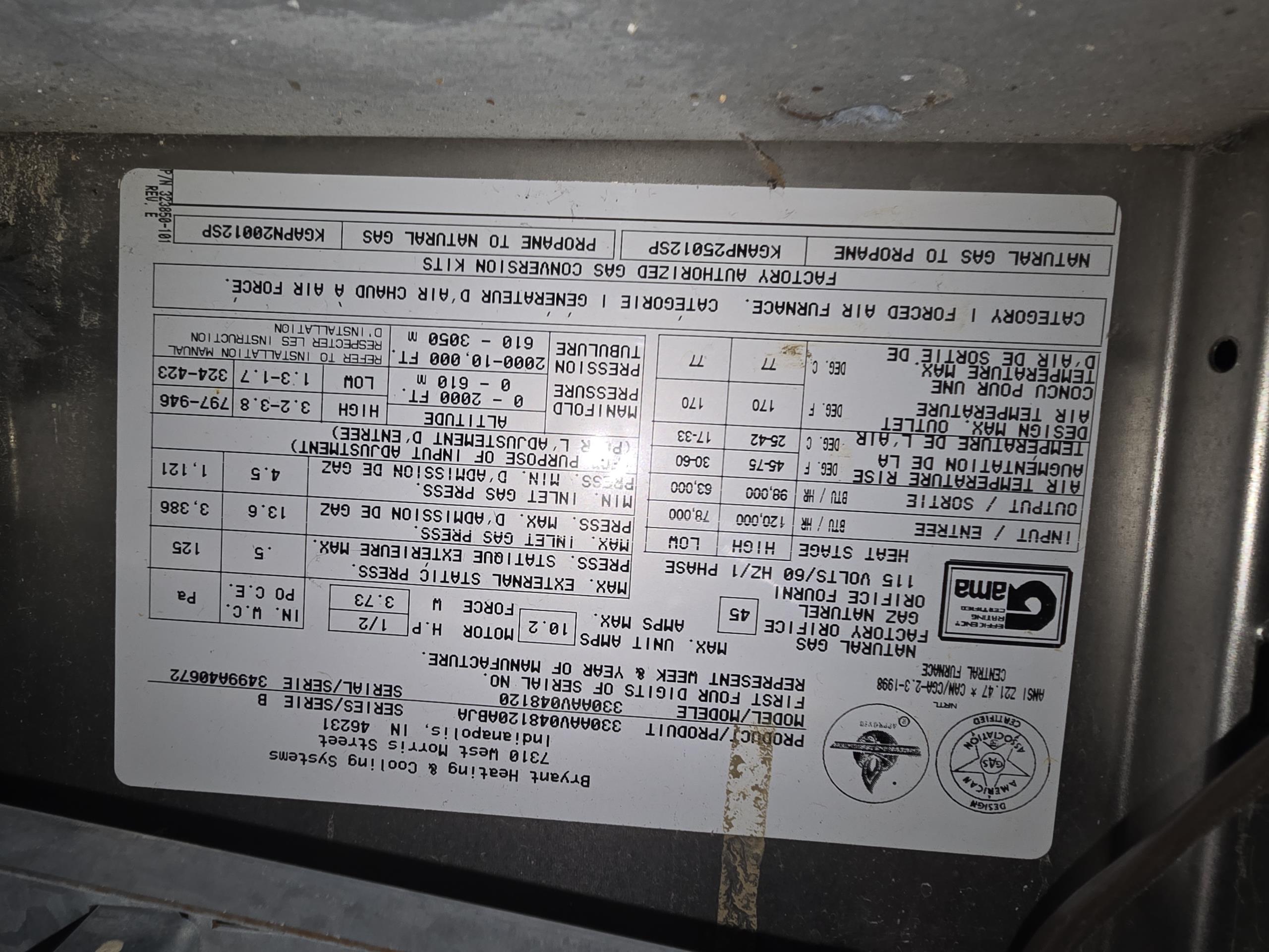Perform preventative maintenence inspection on 1999 Bryan standard efficiency furnace running in good condition despite age. 16x25x4 air filter is in new condition. Clean flame sensor and check ignitor. Visual inspection of burners. Check humidifier pad. Test run operation of furnace in heating operation. Initial startup shows an unusual noise from the inducer motor. Suspect that the jnternal bearings are starting to fail. Inducer motor should be replaced sooner than later to avoid a non operational emergency. Quote for inducer motor will be emailed over. While operational, all other aspects of the system tested withing specifications. Blower motor, temperature rise, and gas valve are all good. No issues other than the inducer motor where found or suspected and system is currently operational. 