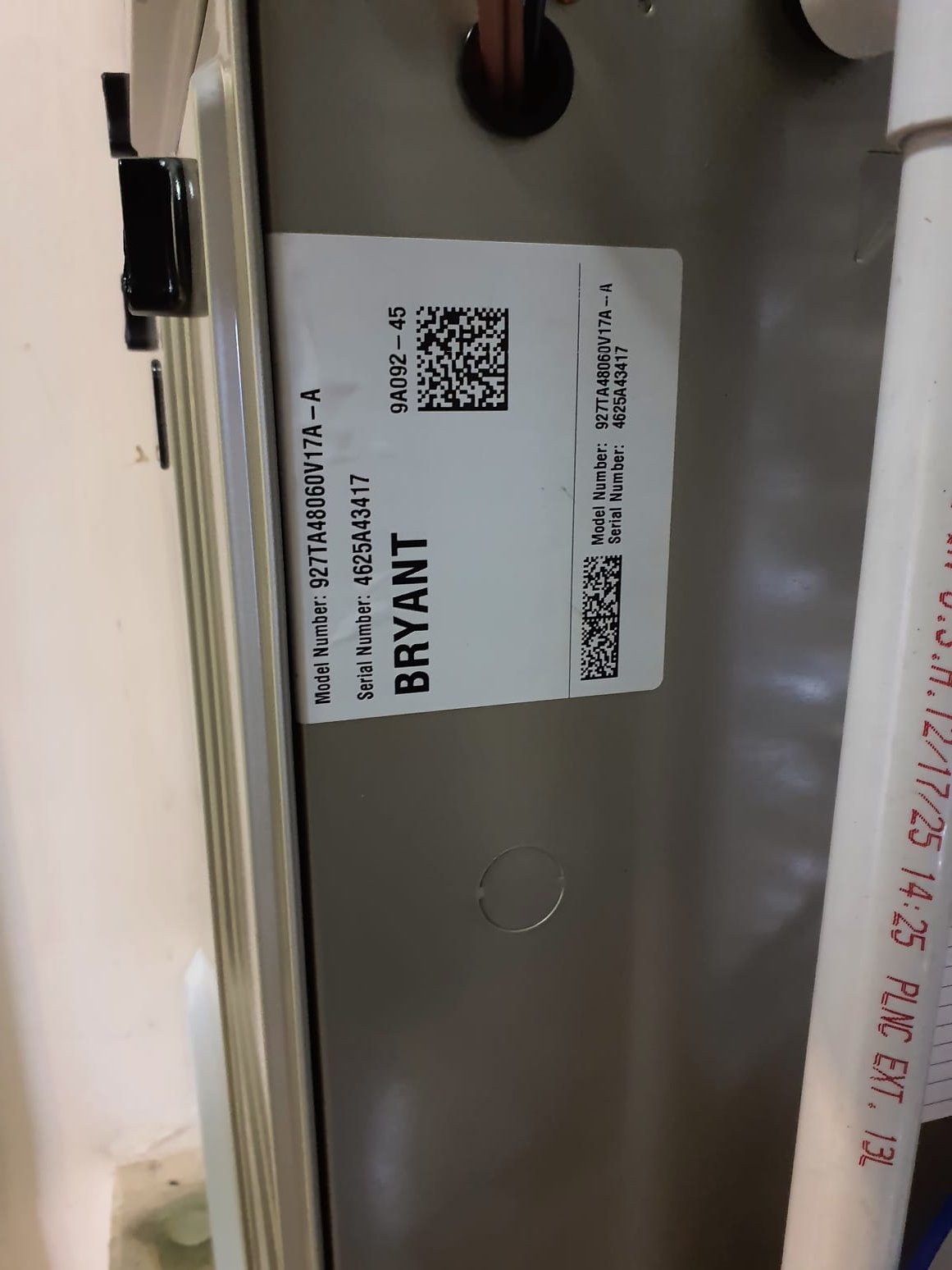 
SOLD: 02/11/2026 7:12:39 AM - Option 1

Install New Bryant HVAC System 
Bryant Preferred 96 2-Stage Gas Furnace
Model #: 927TA48060V17A-A
Serial #: 4625A43417
60,000 BTU's - 97% AFUE
Bryant Single-Stage Air Conditioner
Model #: GA5SAN53600WABAG
Serial #: 0226G00419
3 Ton - 15 SEER2
Puron Advance Refrigerant, R-454B
Matching Cased Coil: CVAVA3617XMA
Serial #: 4525J27297
 
Installation:
* Reconnect to existing gas line and high voltage electric
* Transition to existing supply and return ductwork
* Start up and commission new system
* Honeywell T6 Pro Thermostat
* Air Filtration - Aprilaire 1210 (20x25)
 
Warranty:
20 Year Bryant manufacturers Heat Exchanger Warranty (Annual maintenance must be performed)
10 Year Bryant manufacturers Parts & Compressor Warranty (Annual maintenance must be performed)
2 Year Westin Air Labor Warranty (Annual maintenance must be performed)
