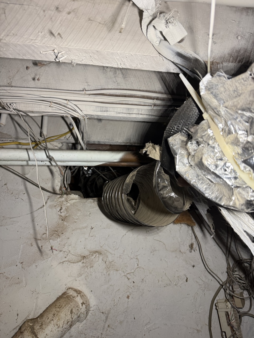 Upon arrival inspected furnace for water leak and was informed that the leak was believed to be resolved, did not discover any leaks during today’s visit although saw evidence of old leak. Found shredded fresh air leaving possibilities for rodents to get into basement. Need to return with 6” flex insulated, pipe is in crawl space with very limited space. 