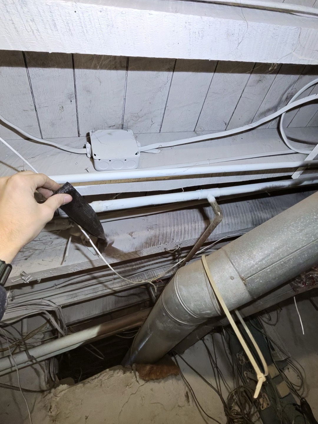 
return with 6” flex insulated, pipe is in crawl space

Disconnect old, shredded ductwork, and reconnect new flex with insulation. Informed management of broken low voltage wires near pipe that look related to security, no errors known as of now. 