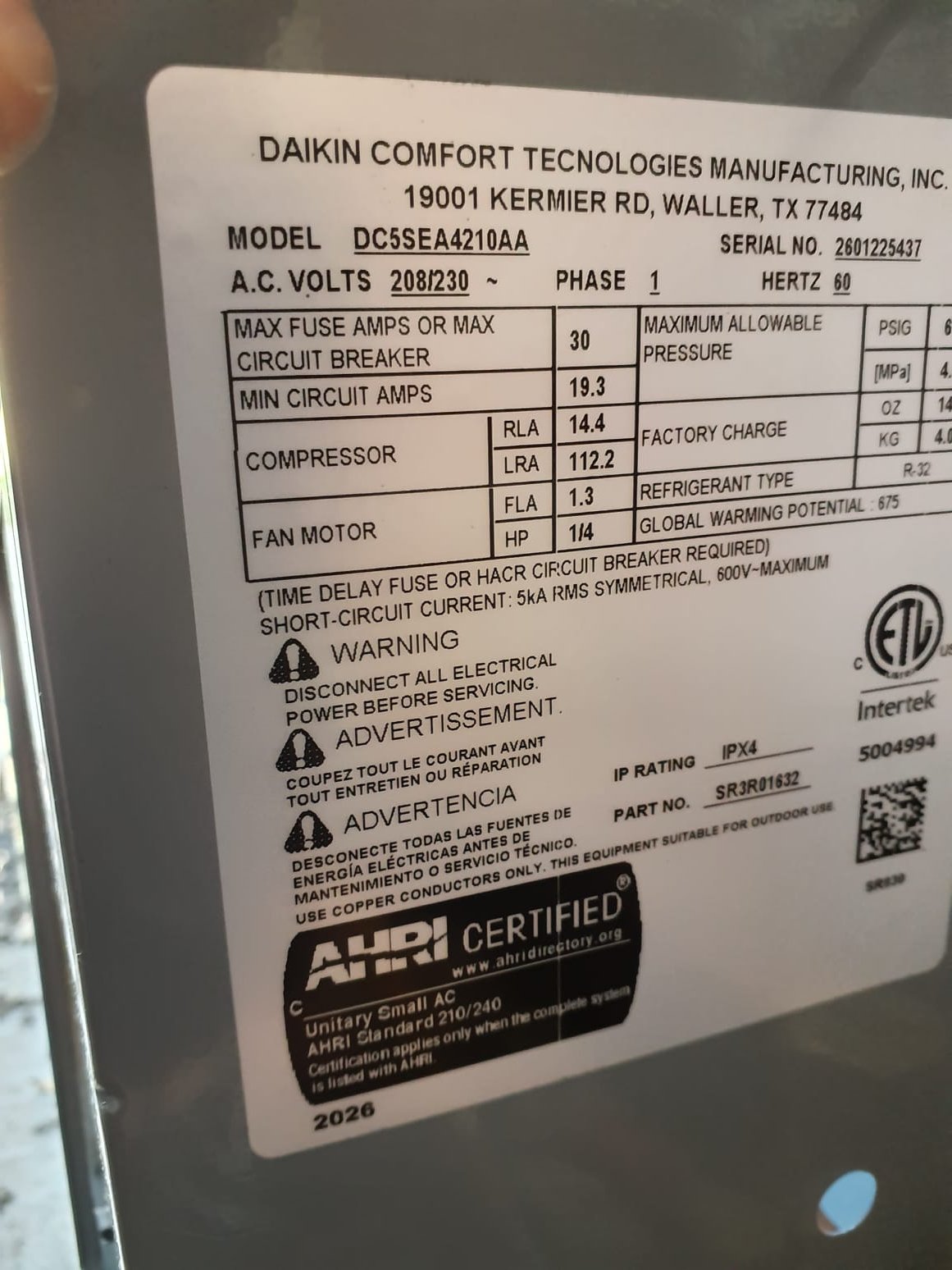 
SOLD: 03/17/2026 3:06:27 PM - Option 1

Install New Daikin HVAC System
Single Stage - Variable Speed Furnace:
Model #: DR96SN1005CNA
Serial #: 2601150736
100,000 BTU's - 96% AFUE
Air Conditioner:
Model #: DC5SEA4210A
Serial #: 2601225437
3.5 Ton -  15 SEER2
Indoor Coil:
Model #: CAPTA4230C3A
Serial #: 2509084124

Installation:
* Reconnect to existing gas line and electric
* Transition to existing supply and return ductwork
* Start up and commission new system
* Aprilaire 1210 (20x25) Media Air Cleaner
 
Warranty:
12 Year Daikin manufacturers Parts Warranty (Annual maintenance must be performed)
2 Year Westin Air Labor Warranty (Annual maintenance must be performed)
Daikin manufacturers Lifetime Heat Exchanger Warranty (Annual maintenance must be performed)
