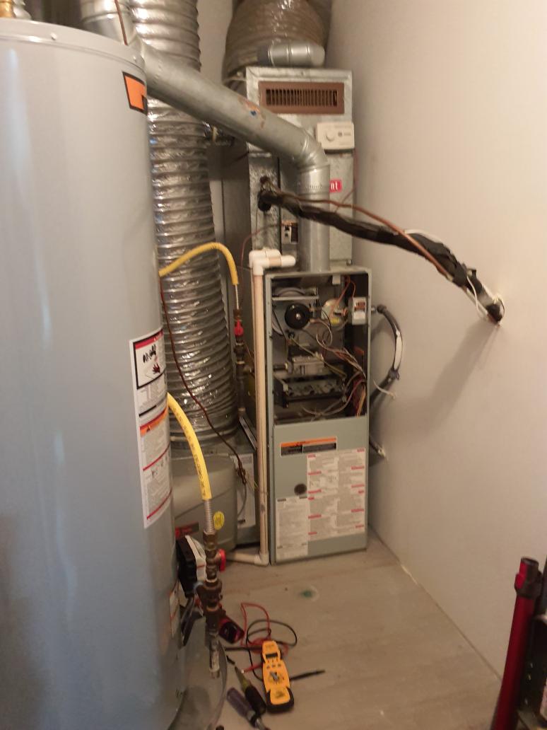 Performed cooling maintenance on a 2001 Bryant
Pulled blower and inspected heat exchanger, since these models are notorious for having cracks at this age
No cracks found in the heat exchanger
Blower capacitor tested in spec
Run tested AC
22⁰ drop across evaporator coil
45⁰ suction line, 65⁰ liquid line 55⁰ outdoor ambient
Tore down and washed outdoor unit
Capacitor tested outside of the tolerance spec
Replaced dual run capacitor
System is running within manufacturer's specifications at this time 

Reconnected a piece of flex duct inside the attic

Signed up for silver maintenance plan