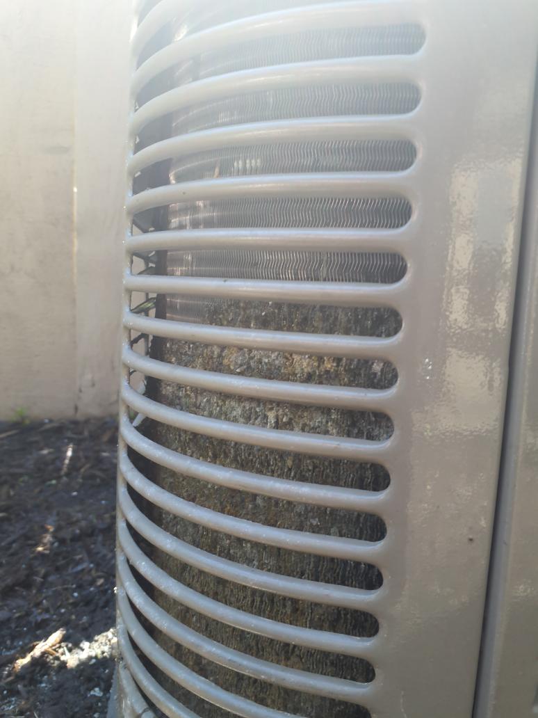 Preventative maintenence inspection on Lennox AC system. air filter is in decent condition. Check again in one month. Visual inspection of indoor coil. Flush drain pan and drain lines. Run test unit in cooling mode from thermostat. Delta t of 19F with supply temp of 53F. Refrigerant pressures are within spec. Compressor and outdoor fan are operating within specs. Dual run capacitor is within spec. Water flushed outdoor coils to remove dirt and debris. Outdoor coils are showing signs of dog urination. Continued urination on the coils will eat away the aluminum cooling fins and cause efficiency, and possibly operational issues. With the current staye of the coils, there is nothing that can be done to fix the condition of them. Only Preventative measures are possible, and are necessary to maintain efficient, and safe operation of the system. Recommend putting some kind of small fence or gate around the AC to block access from dogs.
