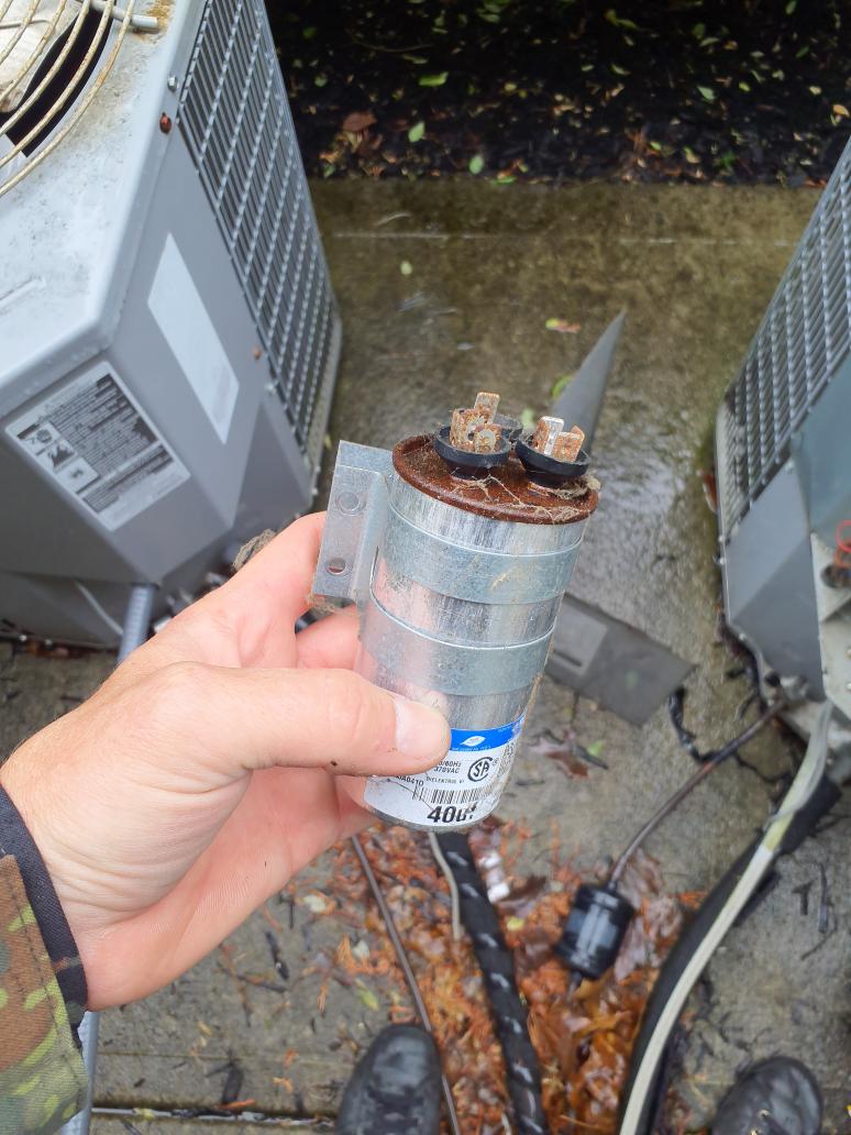 No cooling call 
2013 Bryant/Carrier system
Blower wheel in OK condition
14x25x1 filter is new
Blower capacitor measured 7.4mfd,  rated 7.5
Outdoor capacitor blown
Replaced capacitor
System cooling normally at this time 

Invoice is payable online