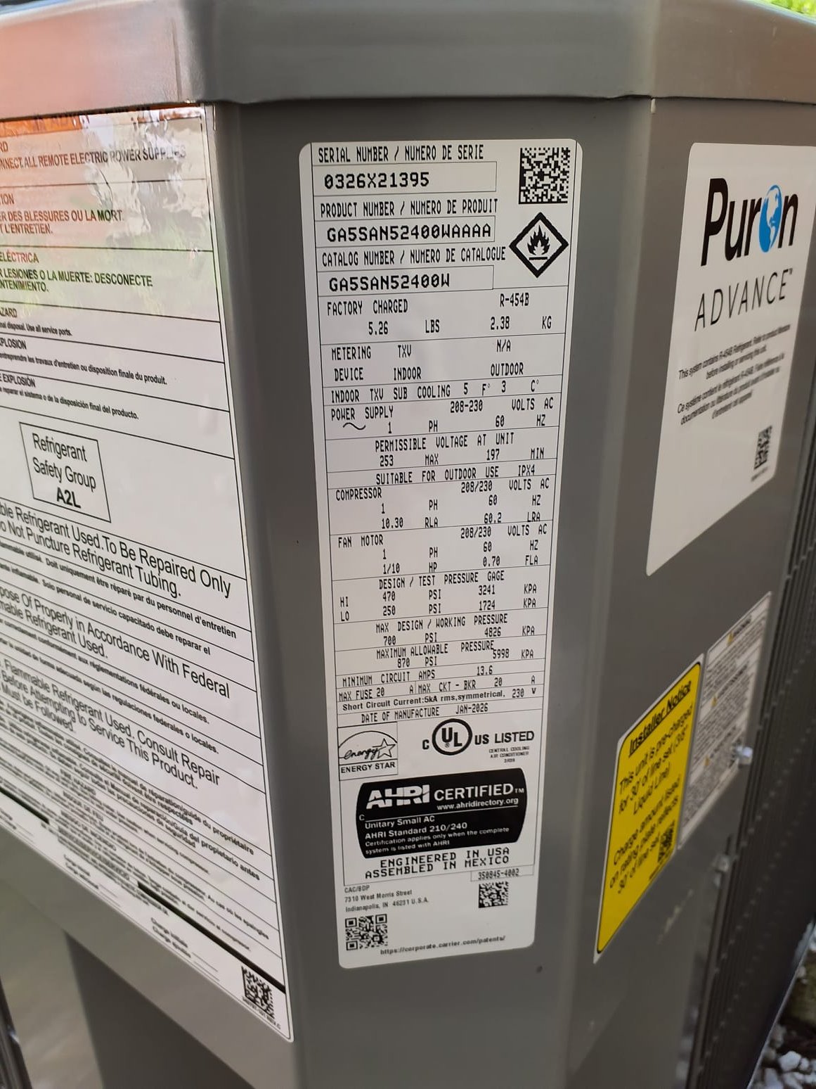 SOLD: 06/03/2026 9:23:55 AM - Option 1
Install Bryant HVAC System

Equipment:
*Furnace - Preferred - Two Stage 927TA48060V17 Gas Furnace
Model#927TA48060V17
Serial#S1626A45680
60,000 BTUs-97% AFUE
*Bryan Indoor Unit (Coil)
Model Number#CVAVA2417XMA
Serial#S1526J76673
*Single Stage Air Conditioner
Model#GA5SAN52400W
Serial#S0326X21395
24,000 BTUs
14 SEER2

Installation:
Basic Install Kit
Plenum transition
RX-11 Flush
PVC drain
Low voltage wiring
Outdoor pad
Disconnect
Electric wiring whip

Additional Services:
- New PVC furnace vents. Level 1

Accessories Selected:
Thermostat - Honeywell Elite Pro S1200 Smart Thermostat
Air Filtration - April Aire 1210 (20X25) Media Air Cleaner 
 Indoor Air Quality - Nu Calgon iwave Air Purifier  
Totaline Bypass Humidifier






 

