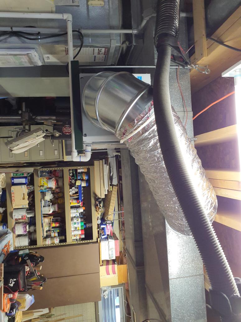 Install Aprilaire E100 dehumidifier
Hang unit 
Duct from return into supply 
Add remote humiditstat controller
