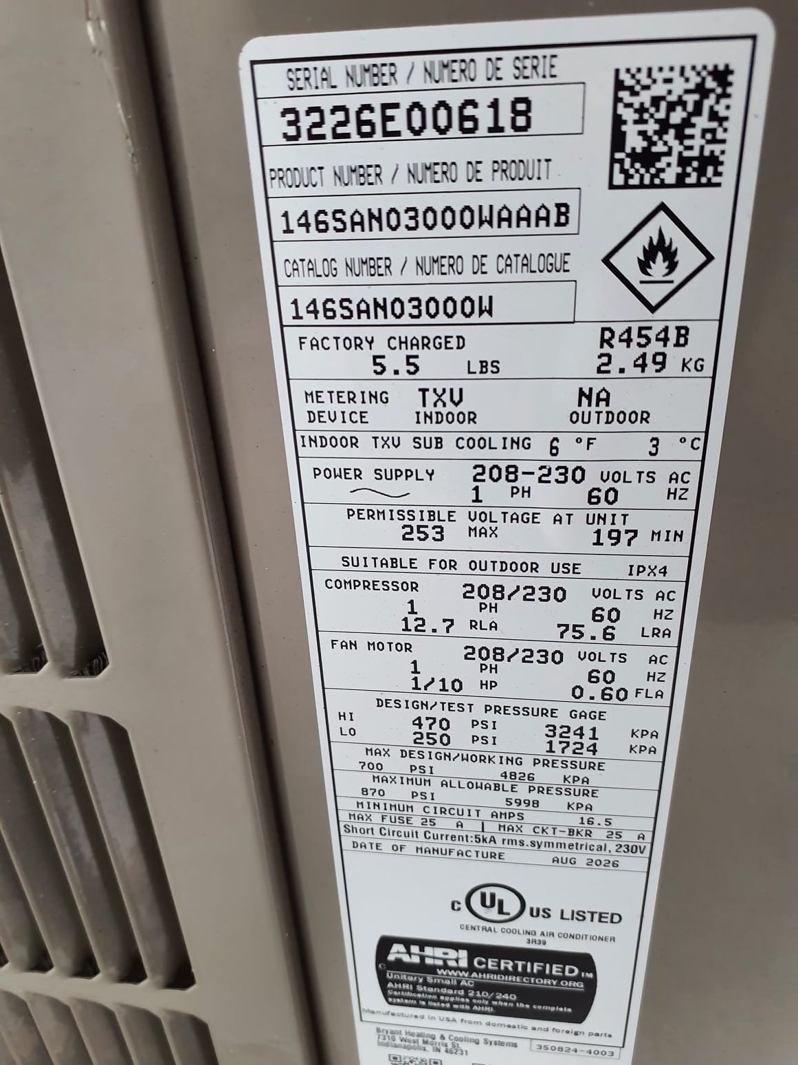 Install (3) new Bryant HVAC systems
System #1 (East)
Furnace- Preferred 97, Up to 97% AFUE, Two-Stage, Variable 25-Speed, Condensing Gas Furnace with InteliSense Technology, 80K BTU
Model # 927TA48080V17  Serial # 1426A62570
AC-16 SEER2 Preferred Series Single-Stage Air Conditioner with Puron Advance Refrigerant, IntelliSense Technology, 2.5 Ton
Model # 146SAN03000W  Serial # 3226E00618
Coil # CVAVA3617XMA Serial # 3026J17043
System #2 (South)
Furnace- Preferred 97, Up to 97% AFUE, Two-Stage, Variable 25-Speed, Condensing Gas Furnace with InteliSense Technology, 80K BTU
Model# 927TA48080V17 Serial# 1926A57880
AC- 16 SEER2 Preferred Series Single-Stage Air Conditioner with Puron Advance Refrigerant, IntelliSense Technology, 2.5 Ton
Model# 146SAN03000W Serial# 3226E00611
Coil # CVAVA3617XMA Serial # 3026J17051
System #3 (Middle)
Furnace- Preferred 97, Up to 97% AFUE, Two-Stage, Variable 25-Speed, Condensing Gas Furnace with InteliSense Technology, 120K BTU
Model# 927TA66120V24  Serial# 2