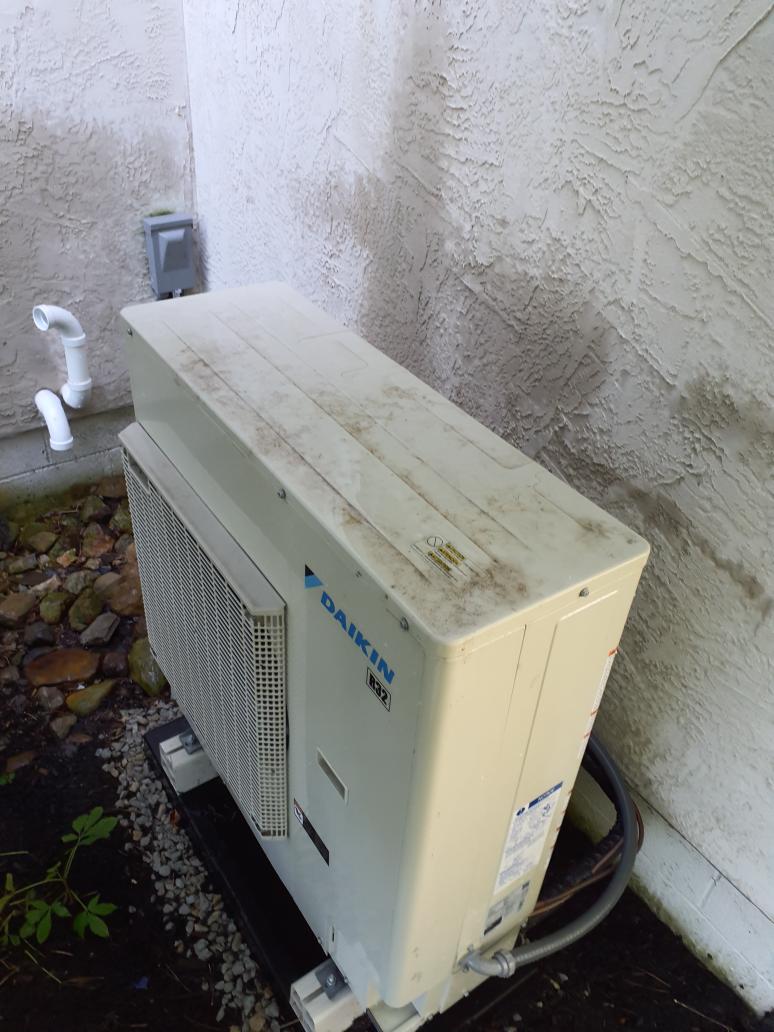 Daikin fit cooling maintenance 
Set thermostat into test mode and measured temperature had 21 degree delta after reaching 100% output
Customer believes the humidity is a little high. I adjusted the unit at the thermostat to get humidity down. I adjusted the thermostat to use setting A in dehumidification to do max dehumidification widest operating range
Air filter is still clean 
Rinsed outdoor condenser coils and wash down cabinet 

