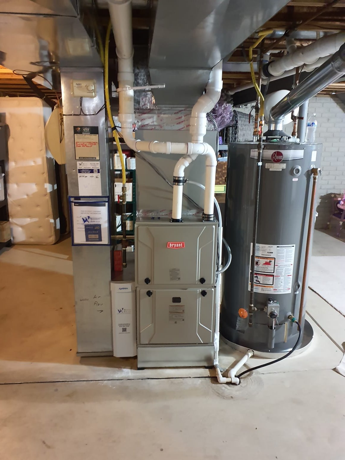 SOLD: 09/15/2026 7:57:52 PM - Option 1 
Install Full Bryant System:

*Single-Stage Air Conditioner, 42,000 BTUs, 14 SEER2
Model#: GA4SAN54200N 
Serial#:
*Preferred - Two Stage Gas Furnace, 100,000 BTUs, 97% AFUE
Model#: 927TA60100V21
Serial#:
*Bryant Indoor Unit (Coil)
Model#: CVAVA4821XMA 
Serial#:

Installation:
Basic Install Kit
Plenum transition
RX-11 Flush
PVC drain
Low voltage wiring
Outdoor pad
Disconnect
Electric wiring whip

Accessories:
Thermostat - Honeywell P200
Air Filtration - April Aire 1210 (20X25) Media Air Cleaner

Warranty:
10 Year Parts Warranty
2 Year Labor Warranty ( With Annual Maintenance Performed)
10 Year Compressor Warranty
Lifetime Heat Exchanger Warranty






