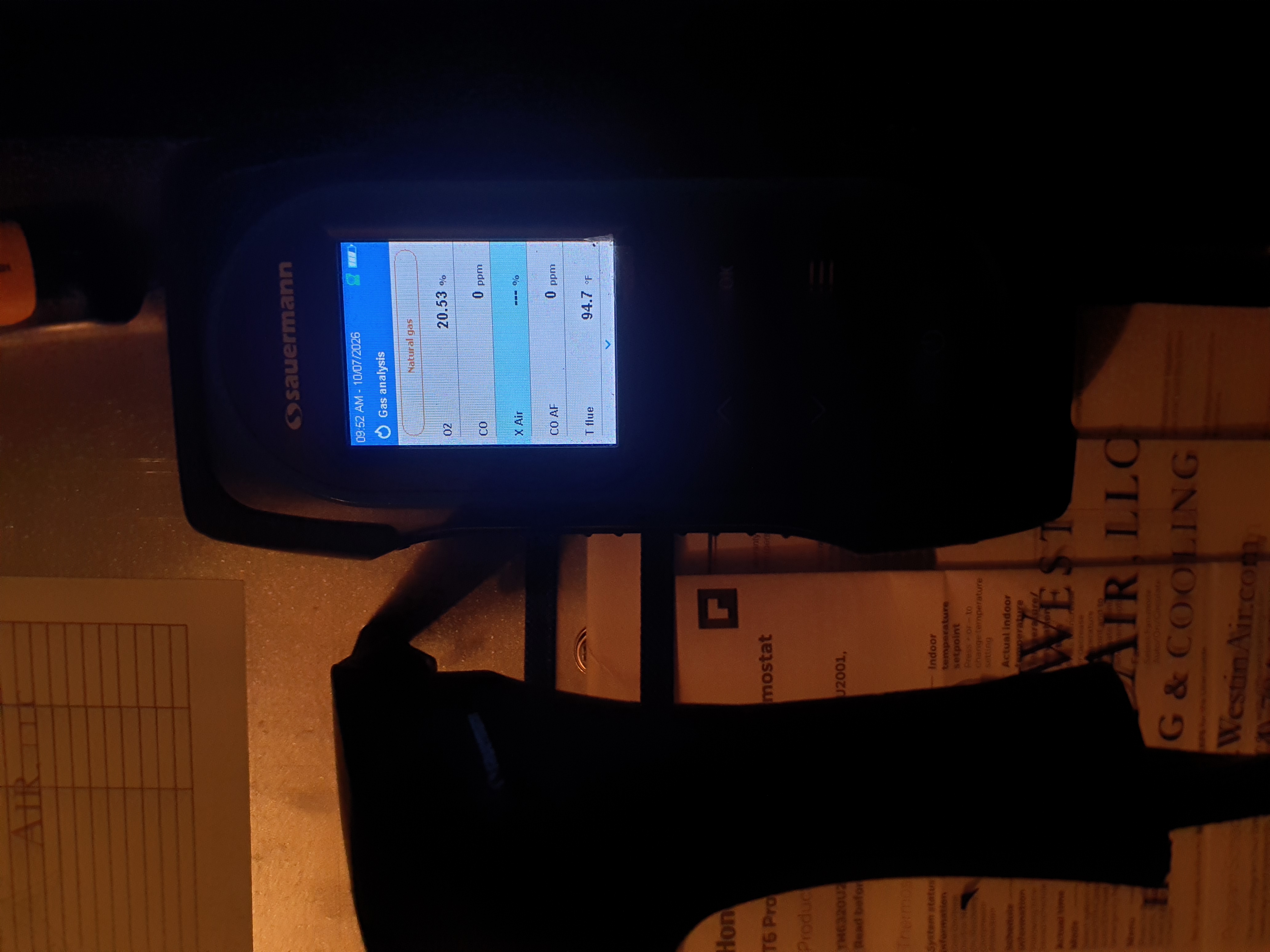 Performed heating maintenance on a 2020 Trane 80% efficient two stage variable speed natural gas furnace. Replaced 20x25x4 filter. Pressure switch port is clear. Inducer capacitor measured 4.1mfd. Igniter 48 ohms. Pulled and cleaned flame sensor. High fire gas pressure set to 3.8"wc, temp rise 45⁰. Low fire gas pressure set to 2.1"wc, temp rise 46⁰. Ran combustion test. Numbers are very healthy. Tested return and supply air for carbon monoxide. 0ppm present. Furnace is in great shape and operating properly at this time. Set 2nd stage delay to 20 minutes. 