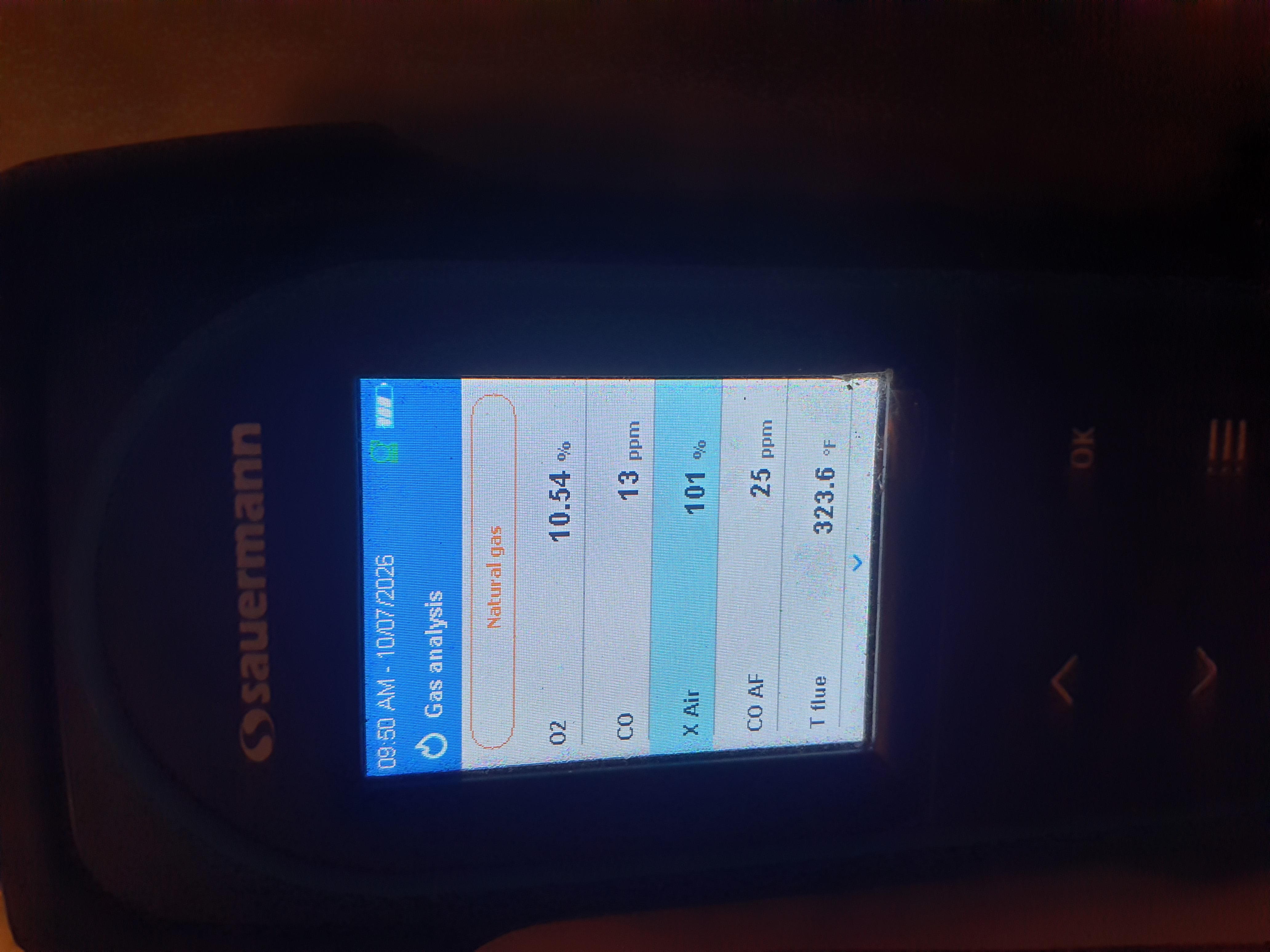 Performed heating maintenance on a 2020 Trane 80% efficient two stage variable speed natural gas furnace. Replaced 20x25x4 filter. Pressure switch port is clear. Inducer capacitor measured 4.1mfd. Igniter 48 ohms. Pulled and cleaned flame sensor. High fire gas pressure set to 3.8"wc, temp rise 45⁰. Low fire gas pressure set to 2.1"wc, temp rise 46⁰. Ran combustion test. Numbers are very healthy. Tested return and supply air for carbon monoxide. 0ppm present. Furnace is in great shape and operating properly at this time. Set 2nd stage delay to 20 minutes. 