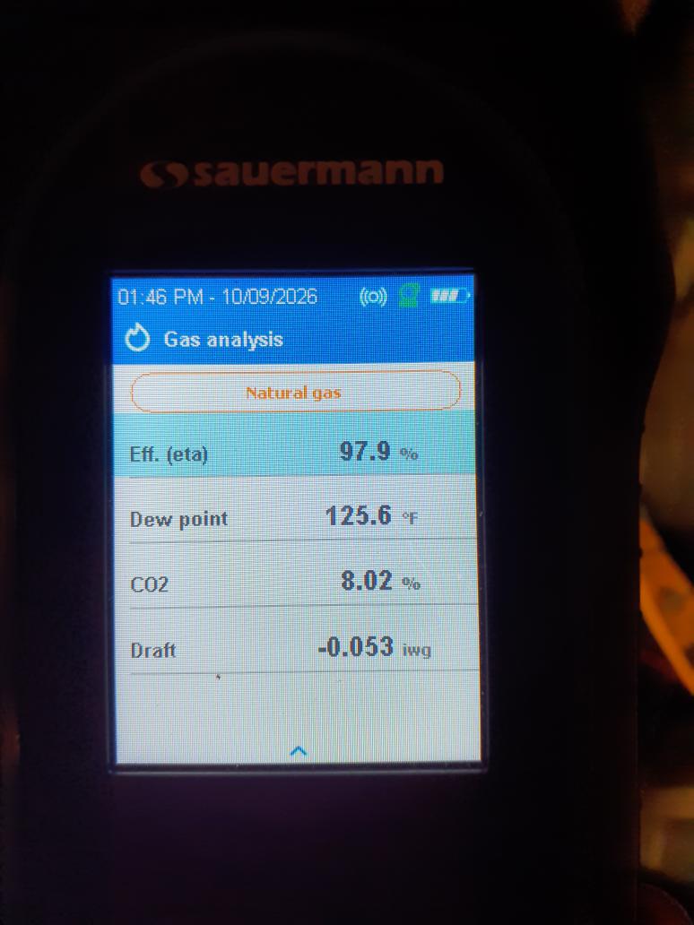 Furnace maintenance inspection performed<br><br>Cycled system in heat mode after cleaning flame sensor and measuring ohms on ignitor and MFD on start Capacitor for blower. Delta T is within specifications.  Performed combustion testing with satisfactory results. <br><br>Inspect filter: Clean<br>Inspect burners: mild oxidation on burners <br>Ohm ignitor: 49 ohms good<br>Clean flame sensor: cleaned<br>Inducer amps: 1.8 amps <br>Blower Motor amps: 5.2 amps<br>All wiring OK<br>Humidifier: opened damper waterfall looks new<br>Temperature rise: 65 degrees within specifications of 45 - 70 DeltaT Furnace is running in optimum condition. <br>