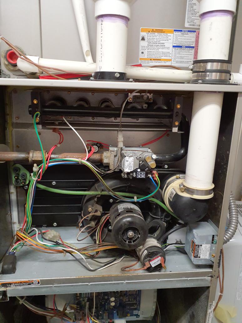 Furnace maintenance inspection performed<br>Inspect filter: last changed 6/2/26 <br>Inspect burners: slight amount of rust brushed clear <br>Ohm ignitor: 50.8<br>Clean flame sensor: cleaned <br>Inducer amps:  0.35 amps<br>Blower Motor amps: 4.6 amps<br>All wiring OK<br>Humidifier: changed water panel with customer supply <br>Temperature rise: 37 degrees in 30 to 60 degree range low heat  / 55 degrees in 40 to 70 degree range high heat<br><br>Cycled Furnace in heat mode. Observe normal sequence of operations. No leaks noticed inside of Furnace cabinet but there is a mildew layer on the components directly below the combustion air intake. This could be remedied with an intake pipe condensation drain. Replaced the Humidifier water panel with customer stock and Verify operation of humidifier. <br><br>Furnace is running in great condition and ready for the winter heating season.<br>